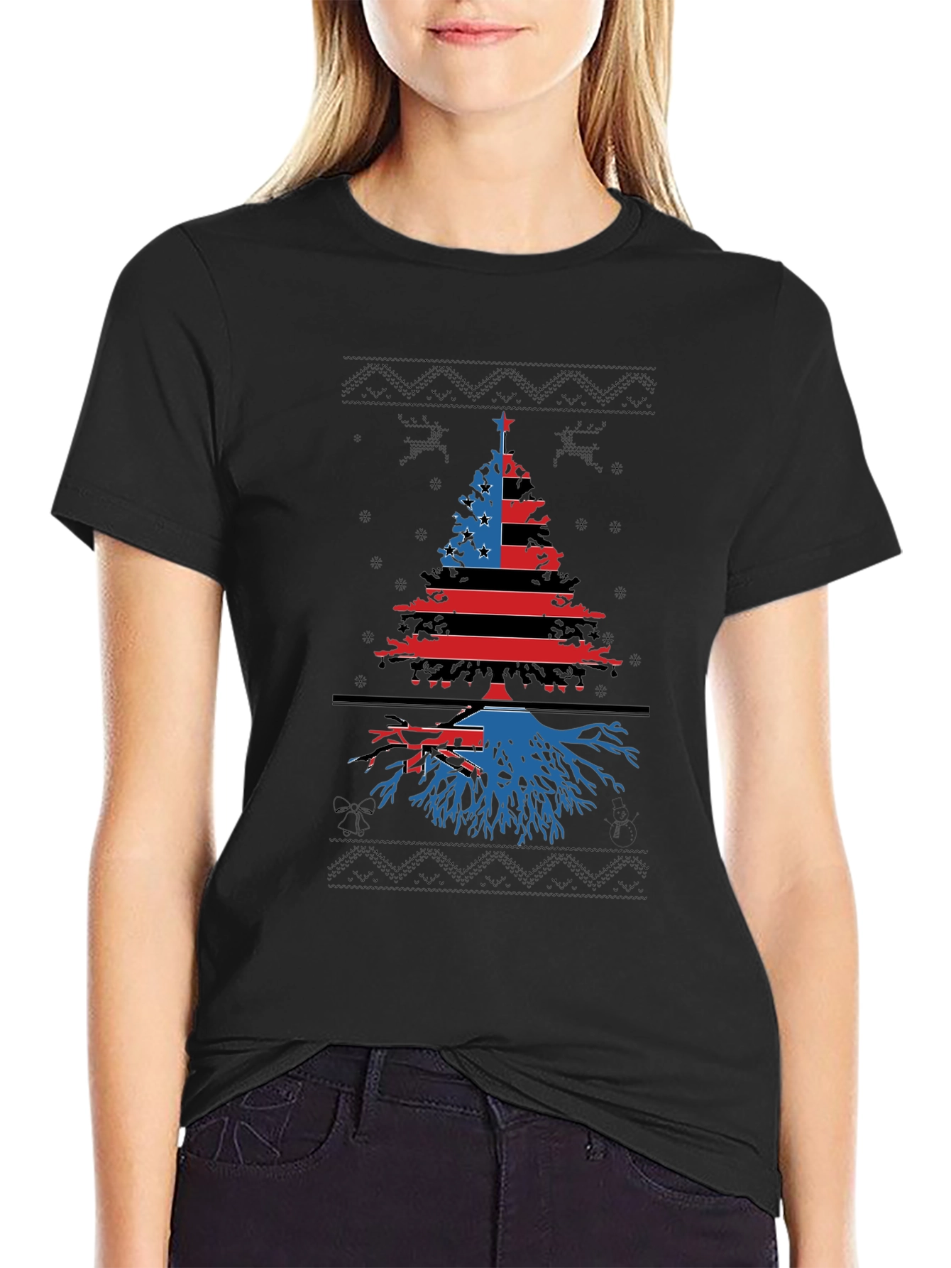 Patriotic Christmas Tree T-Shirt - Festive Holiday Apparel