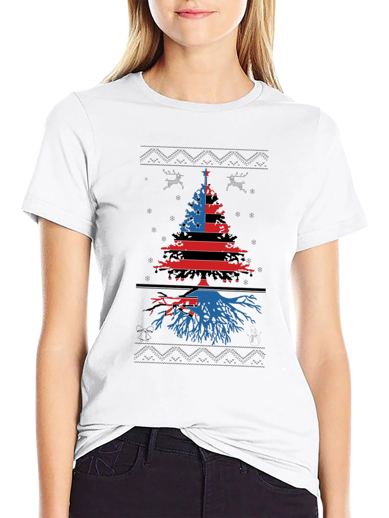 Patriotic Christmas Tree T-Shirt - Festive Holiday Apparel