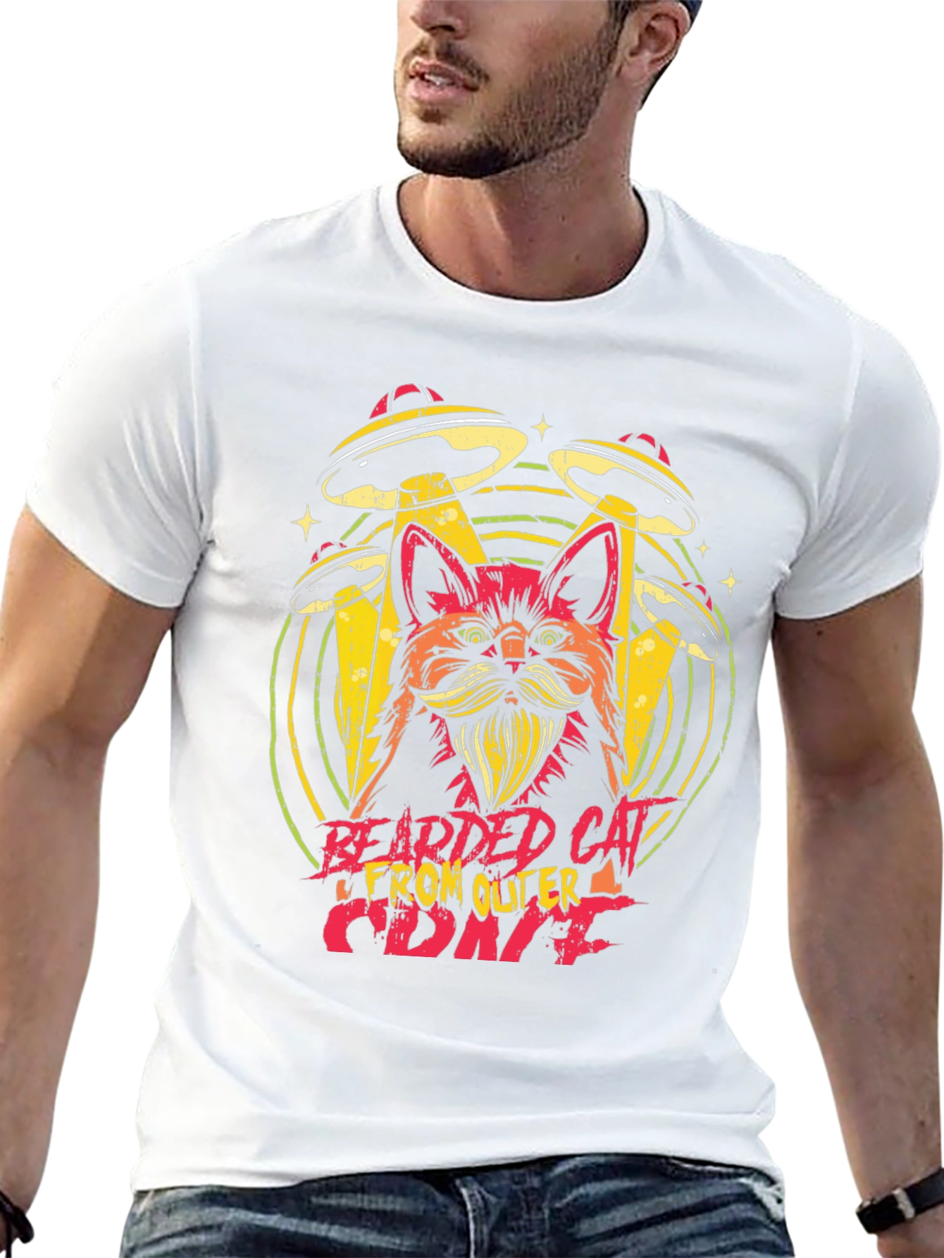 Bearded Cat From Outer Space Graphic Tee