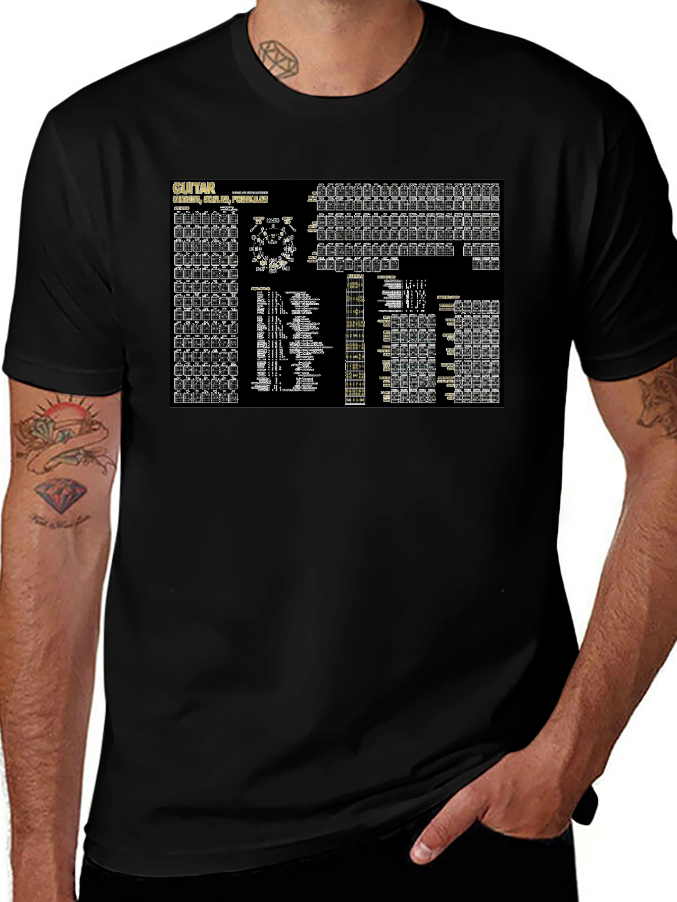 Guitar Chords Black T-Shirt - Music Lovers