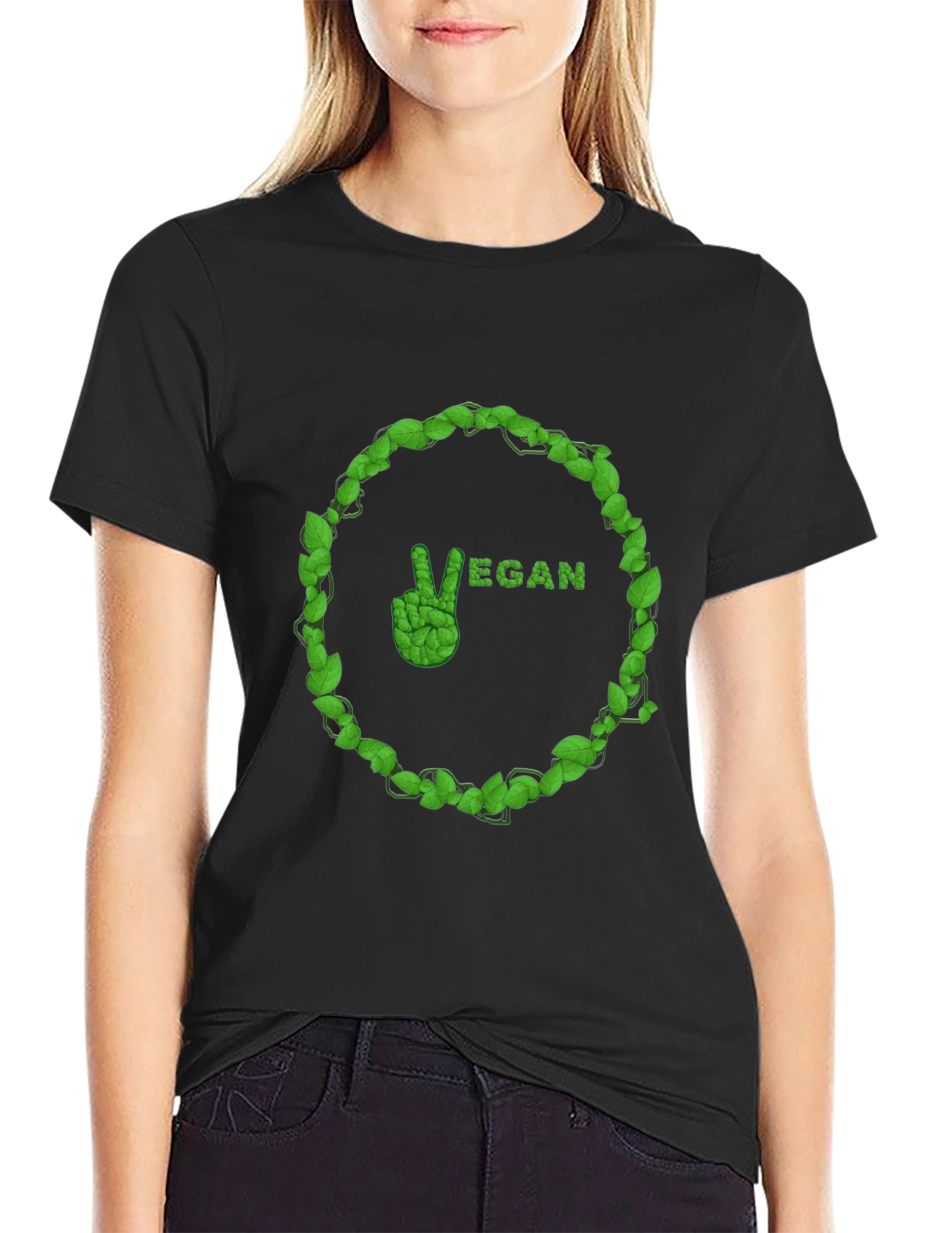 Vegan Peace Sign T-Shirt - Leaf Design