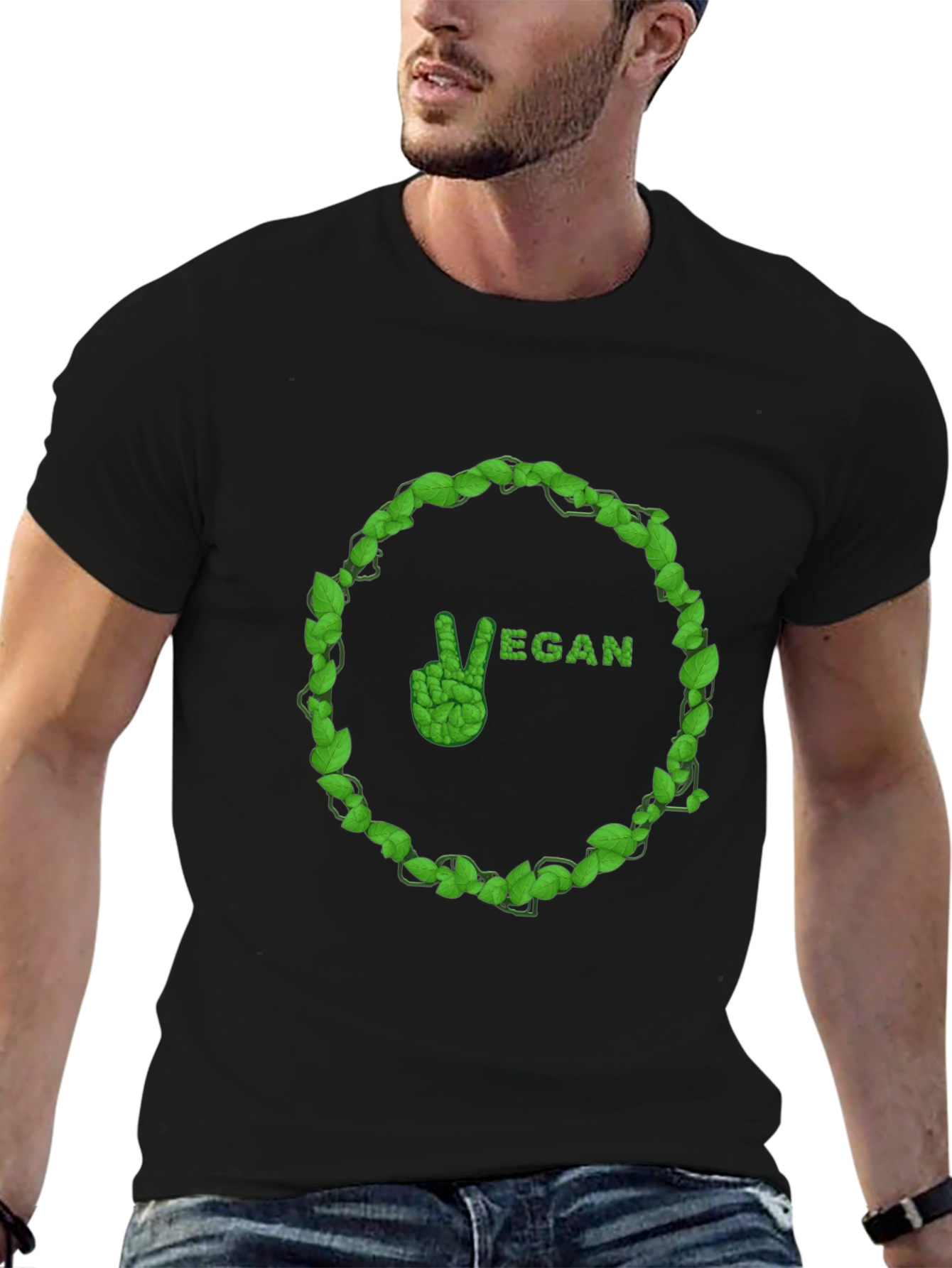 Vegan Peace Sign T-Shirt - Leaf Design