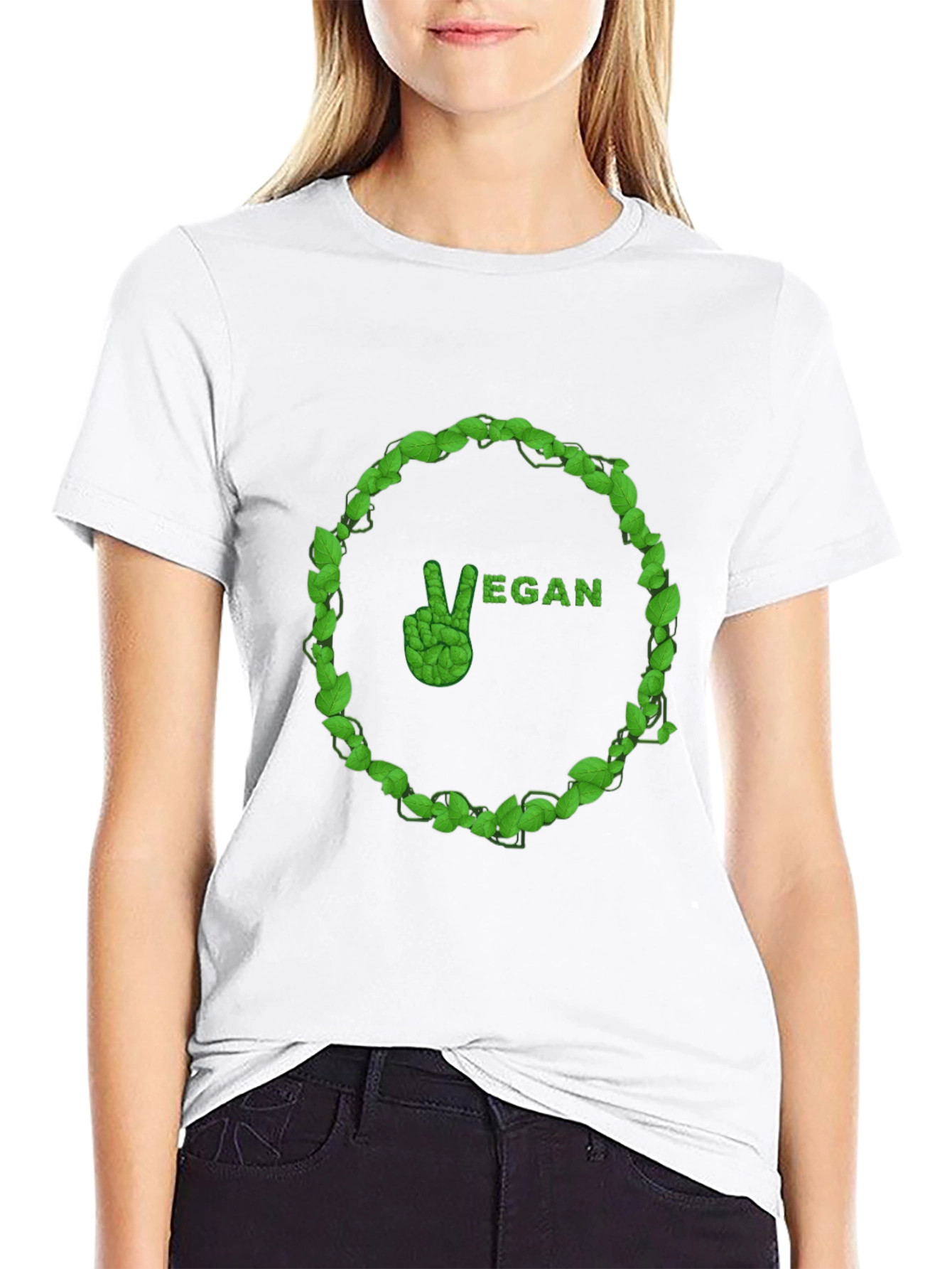Vegan Peace Sign T-Shirt - Leaf Design