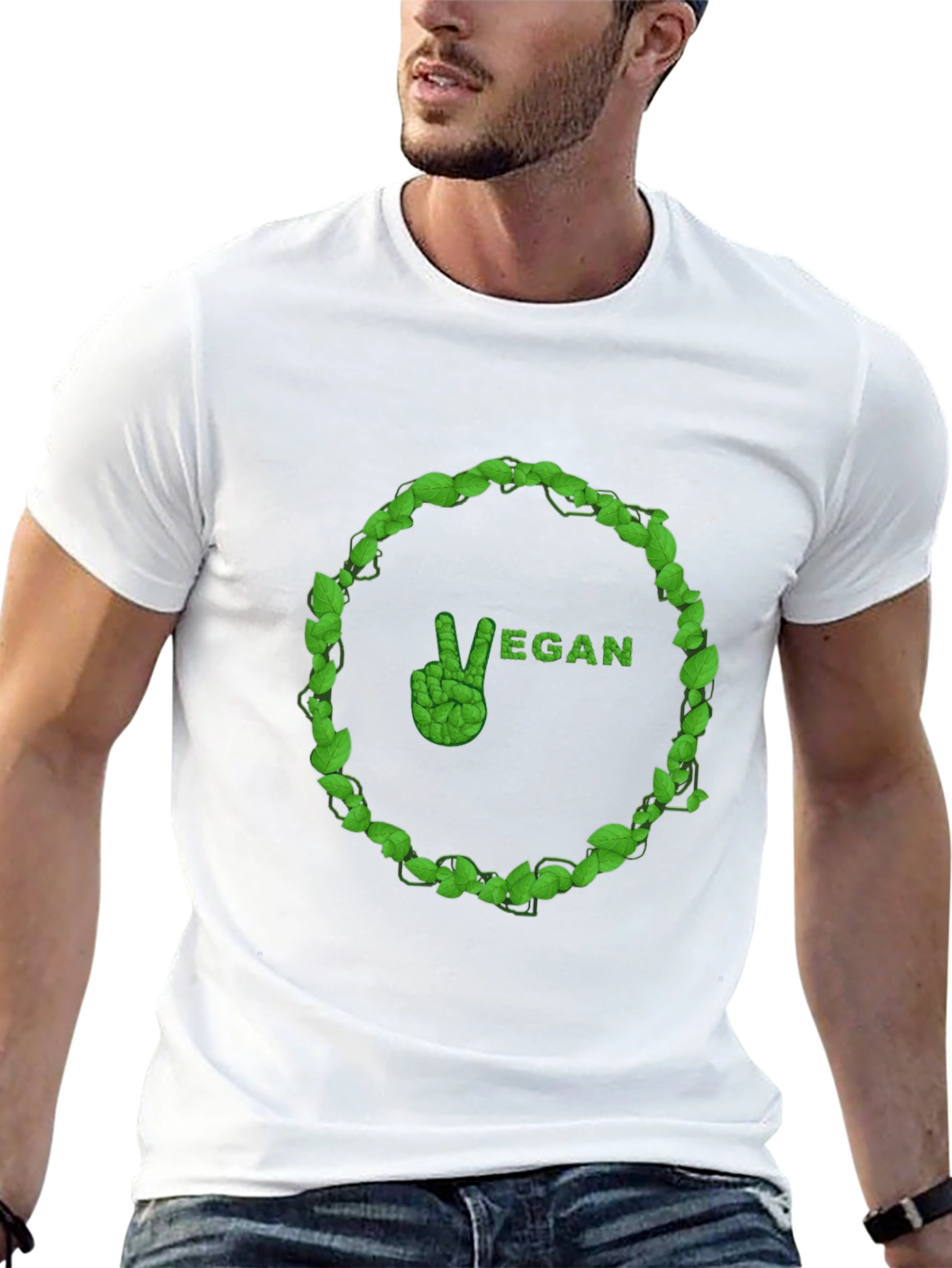 Vegan Peace Sign T-Shirt - Leaf Design