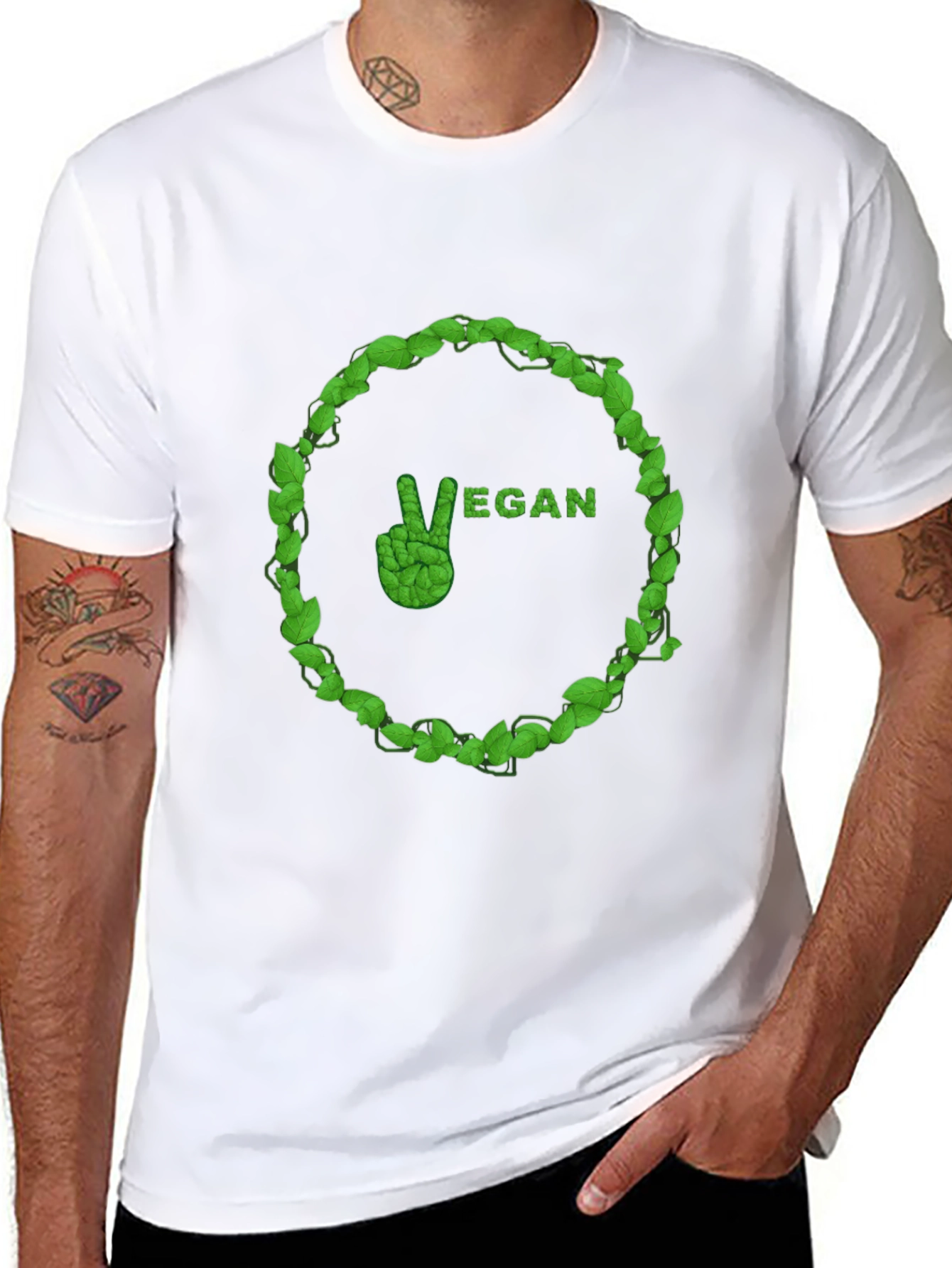 Vegan Peace Sign T-Shirt - Leaf Design