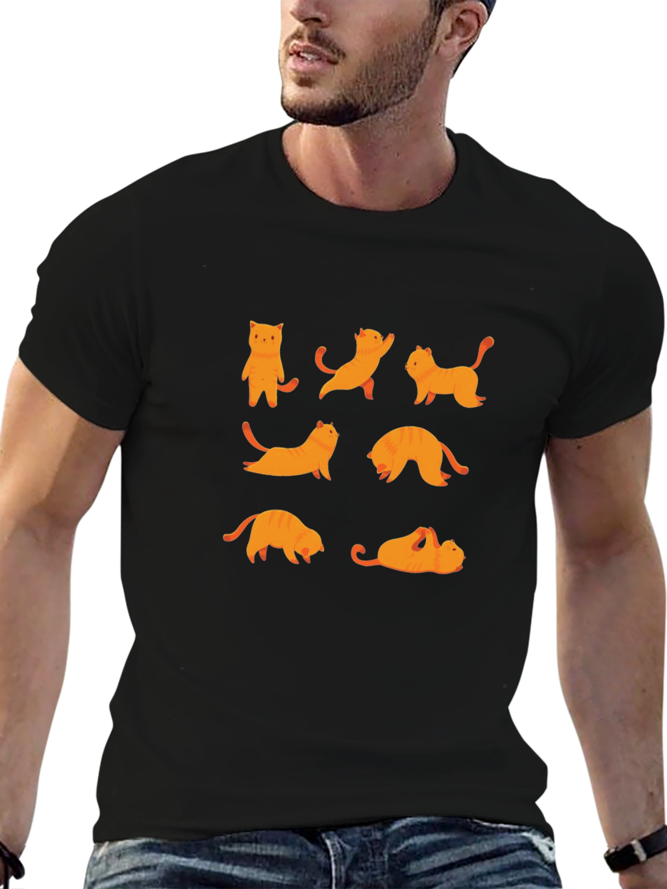 Yoga Cat Graphic Black T-Shirt