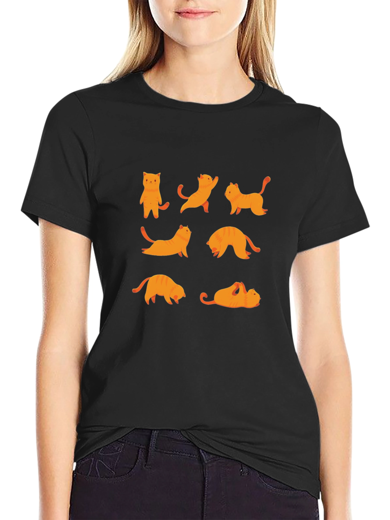 Yoga Cat Graphic Black T-Shirt