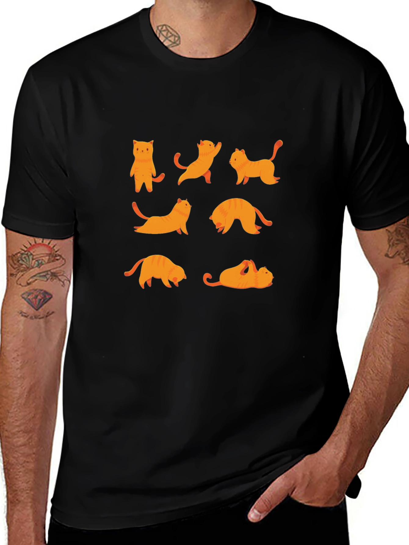 Yoga Cat Graphic Black T-Shirt