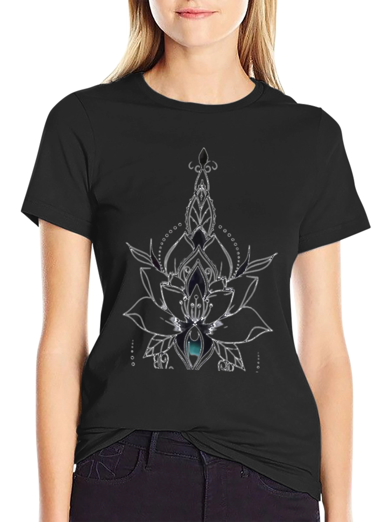 Lotus Flower Graphic Tee - Black Cotton Blend