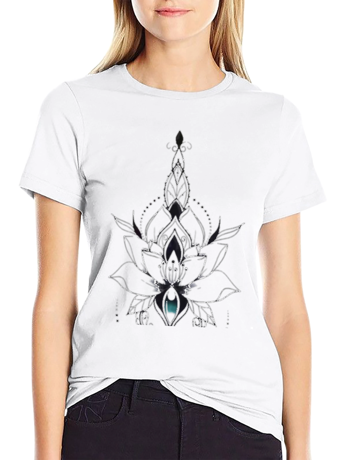 Lotus Flower Graphic Tee - Black Cotton Blend