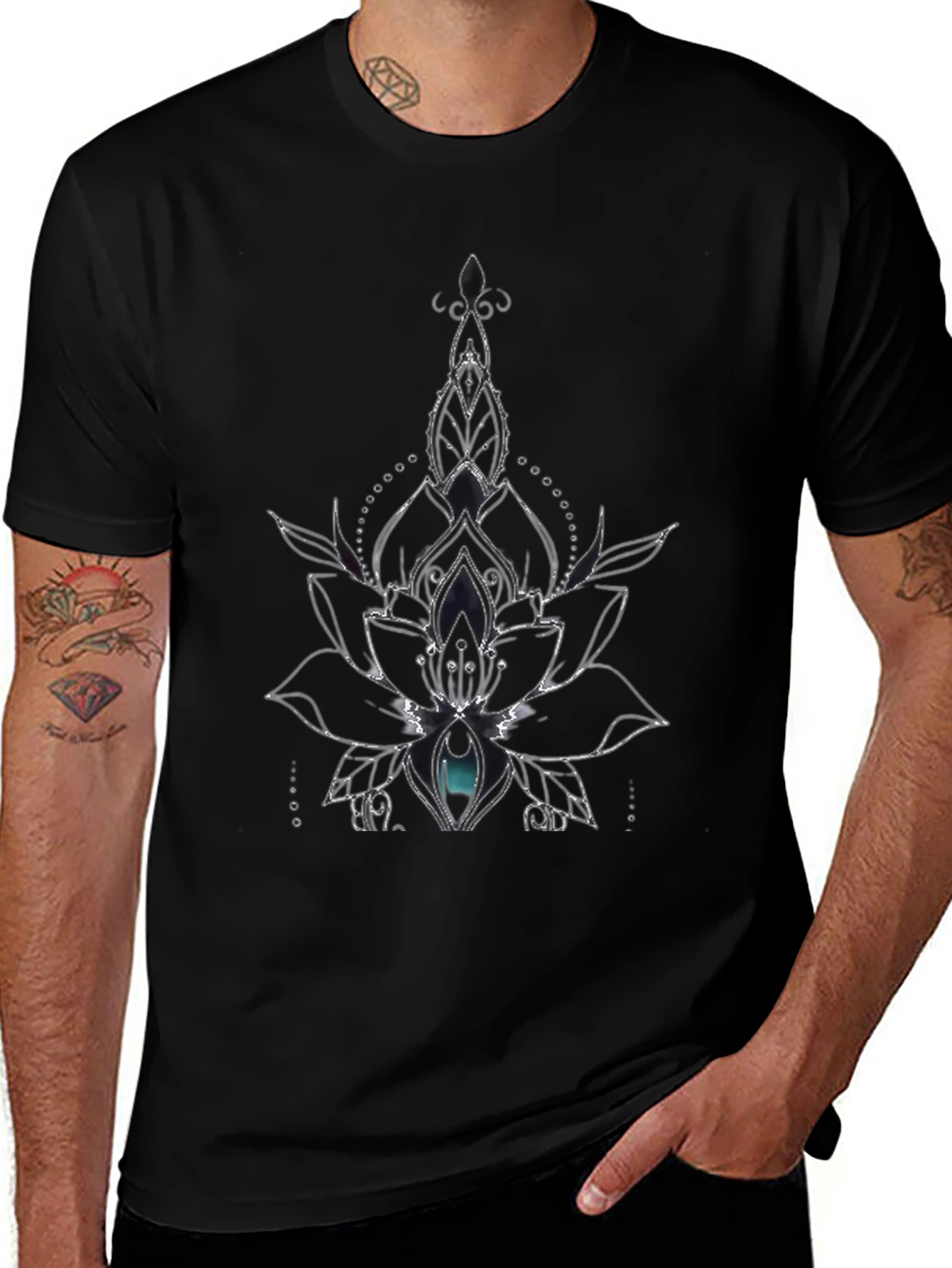Lotus Flower Graphic Tee - Black Cotton Blend