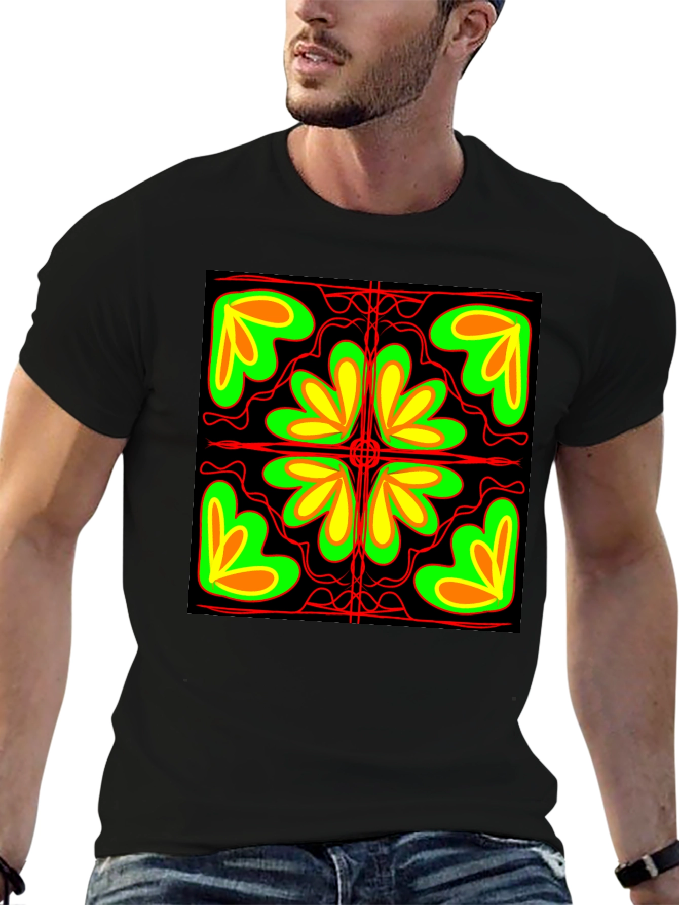 Abstract Floral Graphic Black T-Shirt