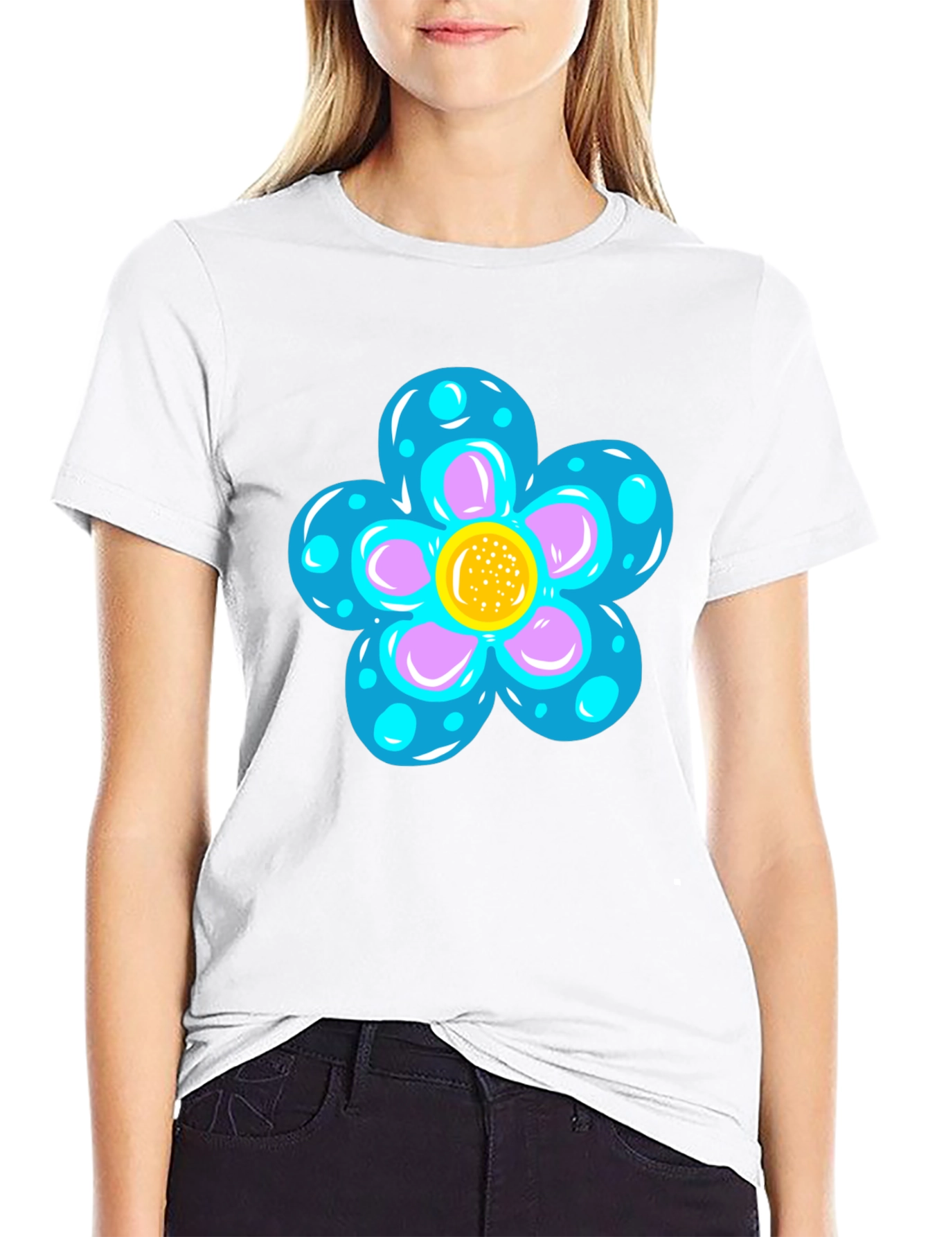 Funky Flower Graphic Black T-Shirt