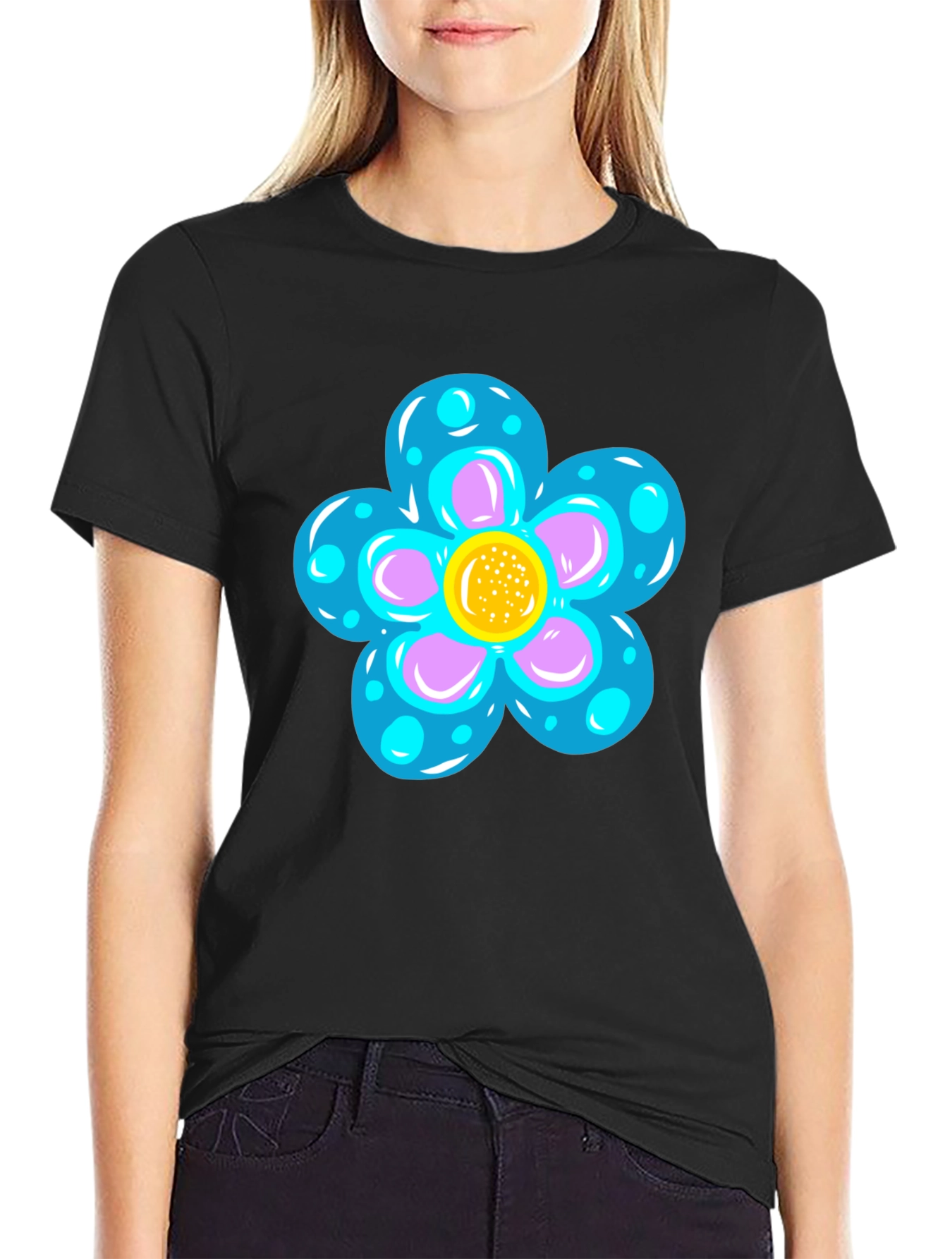 Funky Flower Graphic Black T-Shirt