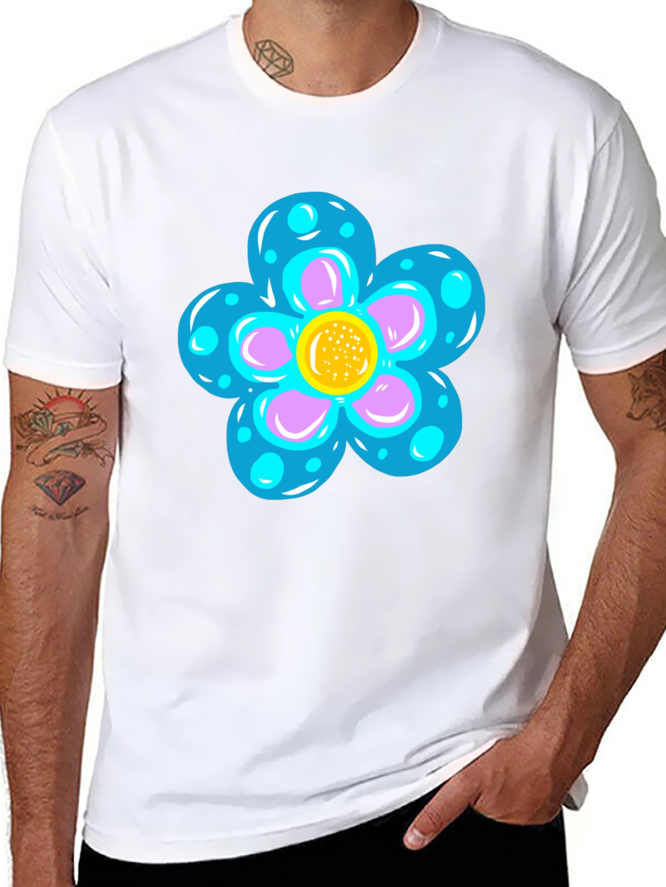 Funky Flower Graphic Black T-Shirt