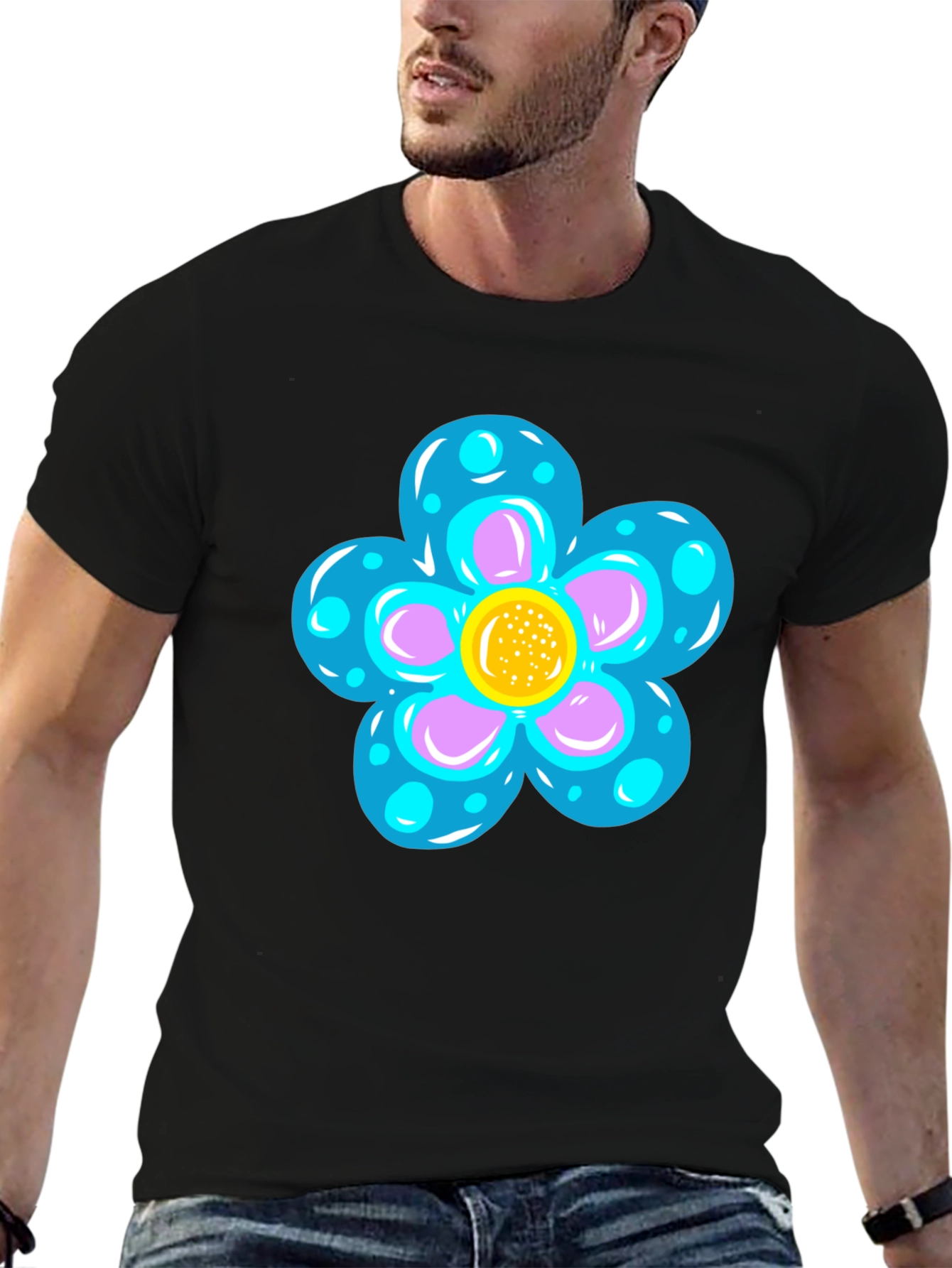Funky Flower Graphic Black T-Shirt