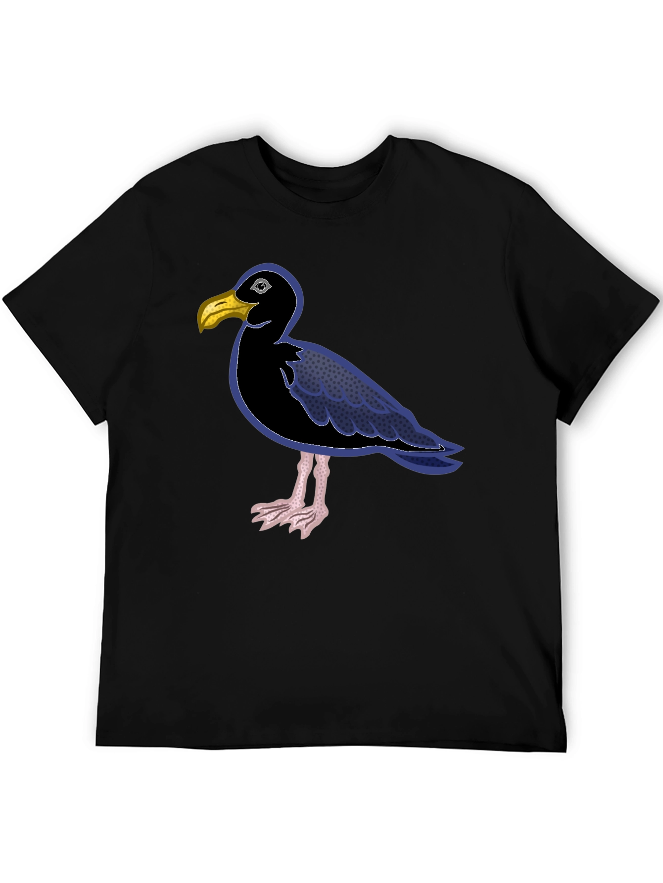 Black T-Shirt with Cartoon Seagull Design