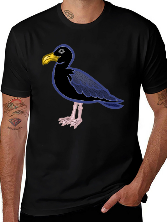 Black T-Shirt with Cartoon Seagull Design