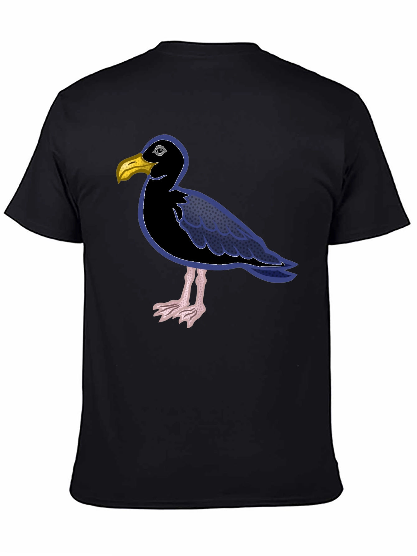 Black T-Shirt with Cartoon Seagull Design