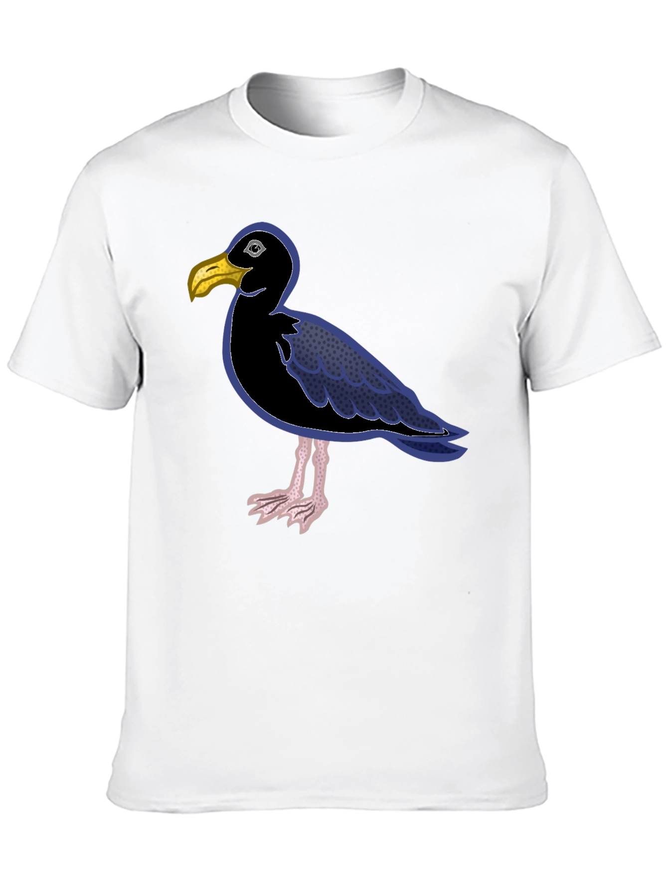 Black T-Shirt with Cartoon Seagull Design