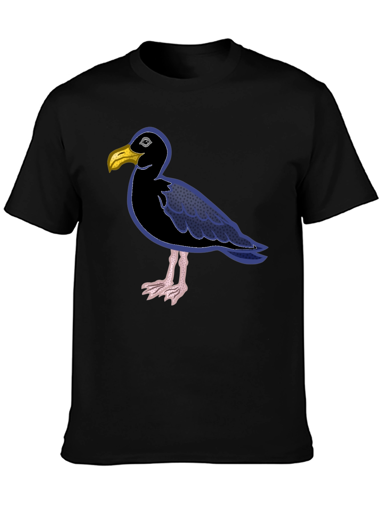 Black T-Shirt with Cartoon Seagull Design