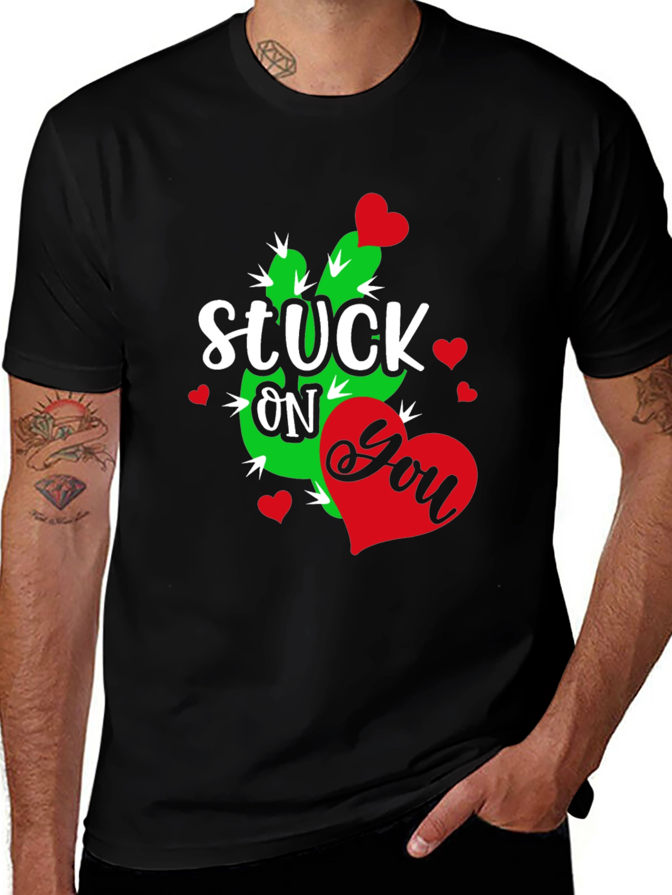 Stuck On You Cactus Heart Valentines Day T-Shirt