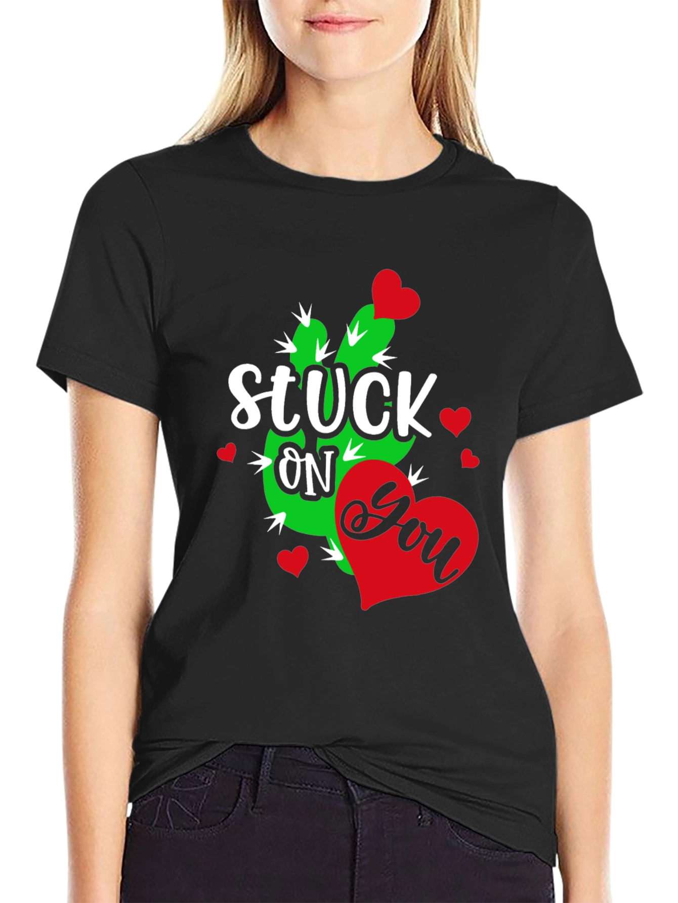 Stuck On You Cactus Heart Valentines Day T-Shirt
