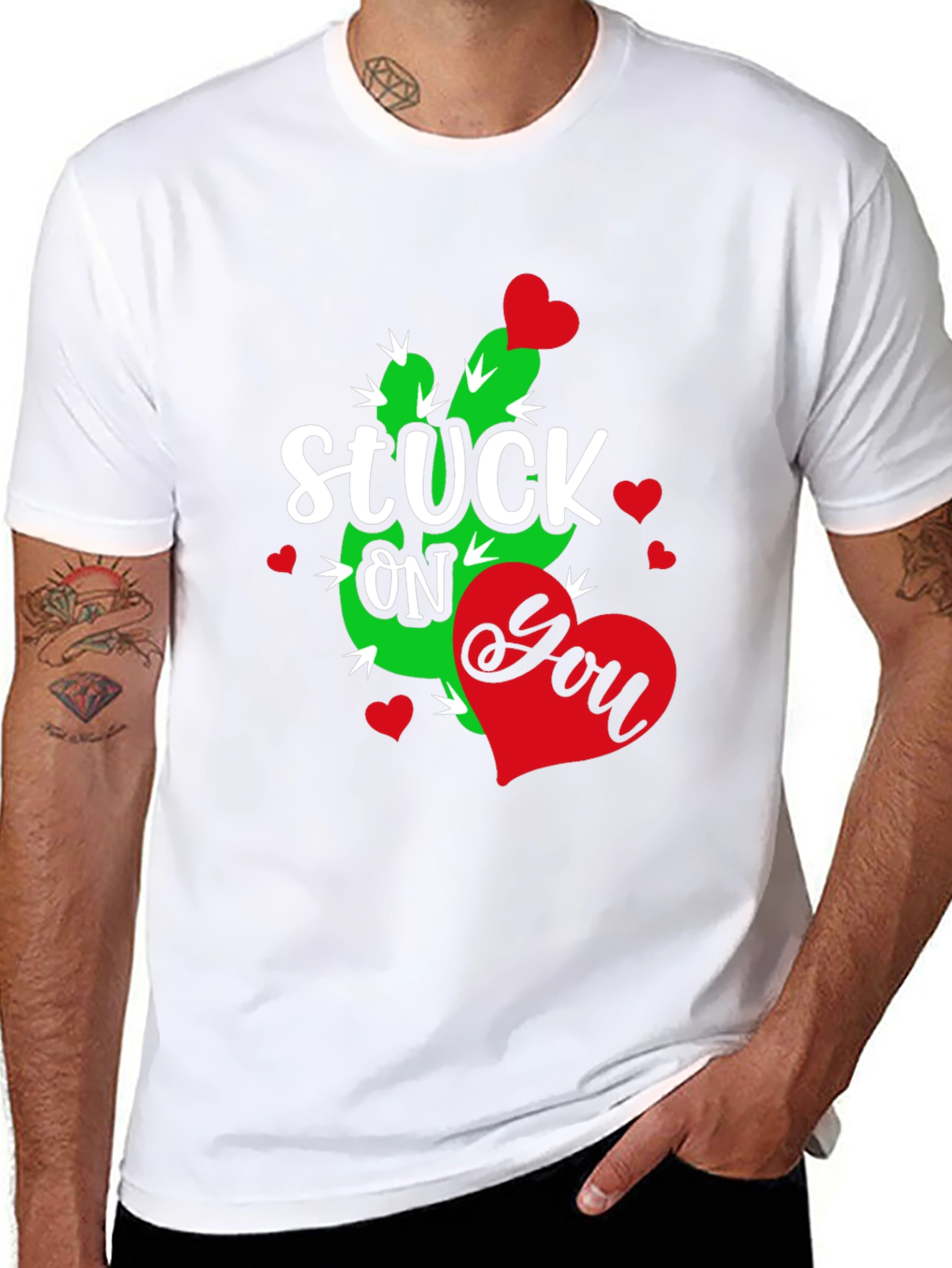 Stuck On You Cactus Heart Valentines Day T-Shirt