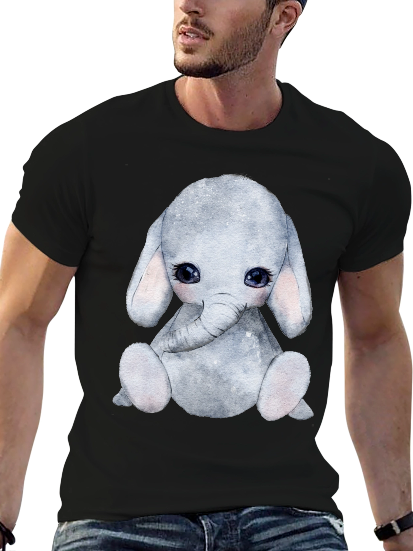 Cute Elephant Graphic Tee - Black