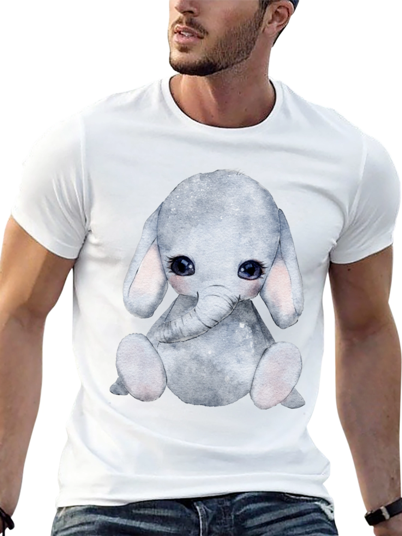 Cute Elephant Graphic Tee - Black