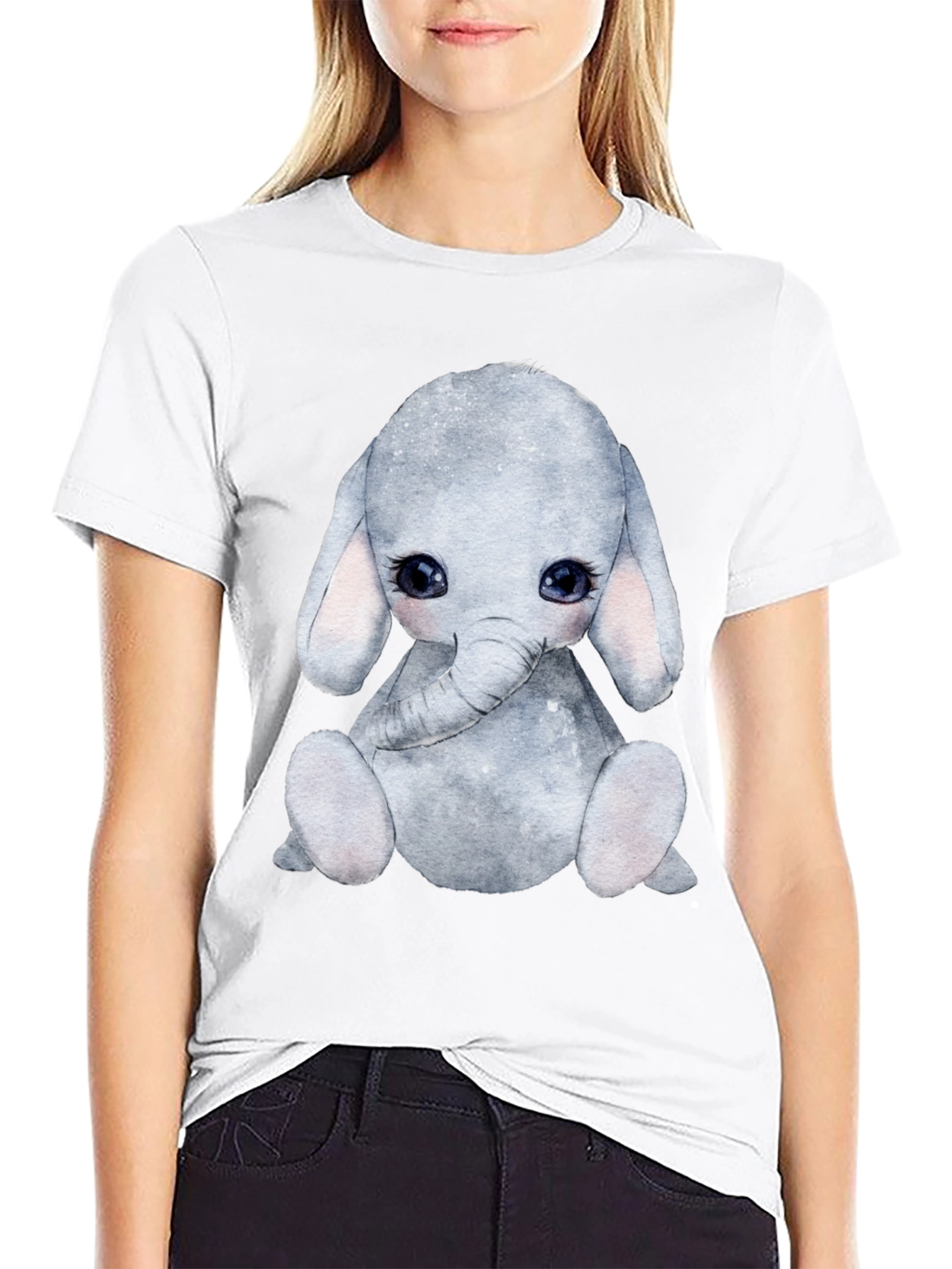Cute Elephant Graphic Tee - Black