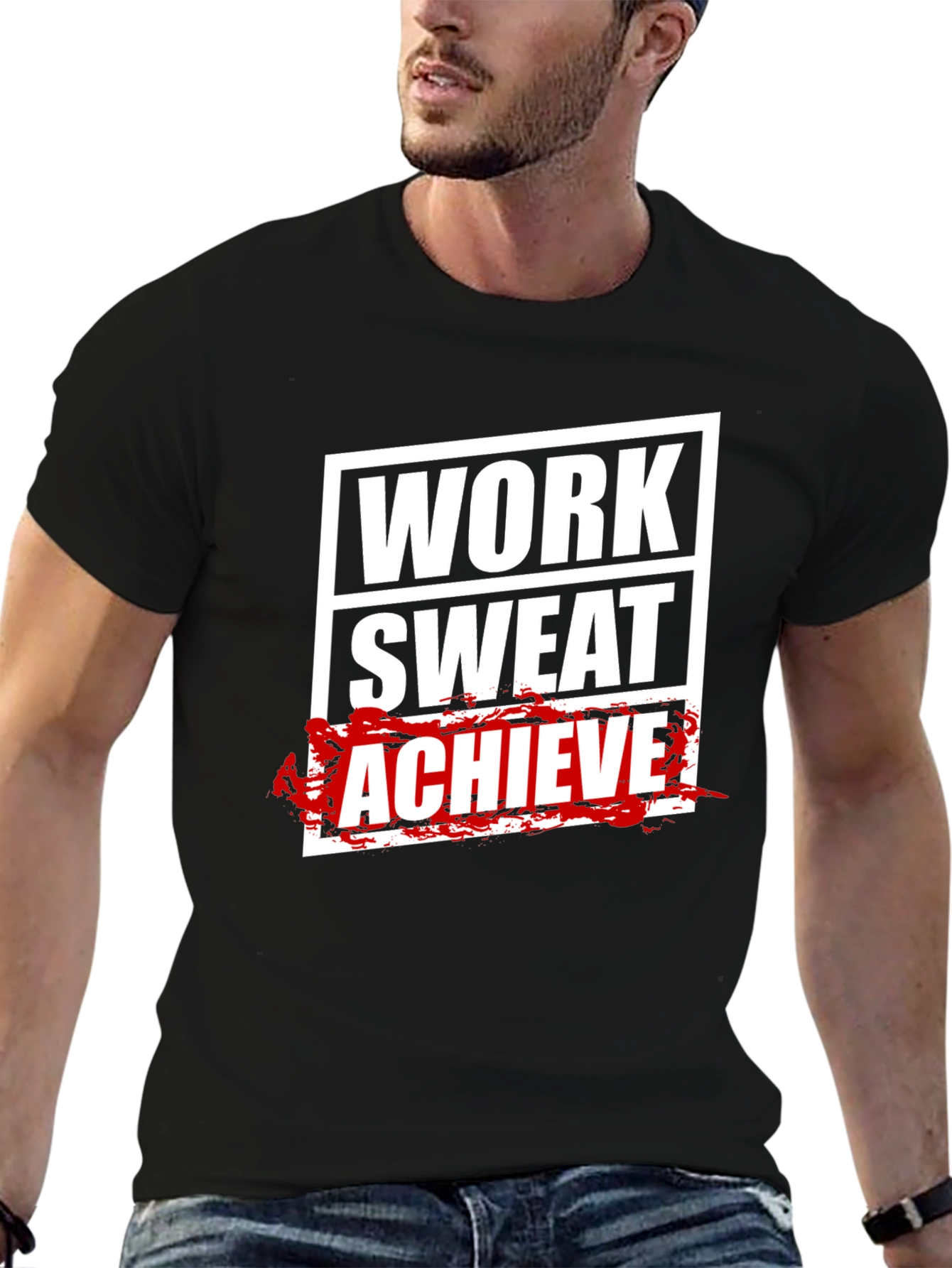 Work Sweat Achieve Mens Black Graphic Tee