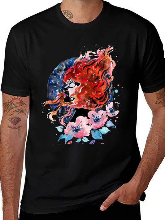 Watercolor Woman Flowers Graphic T-Shirt