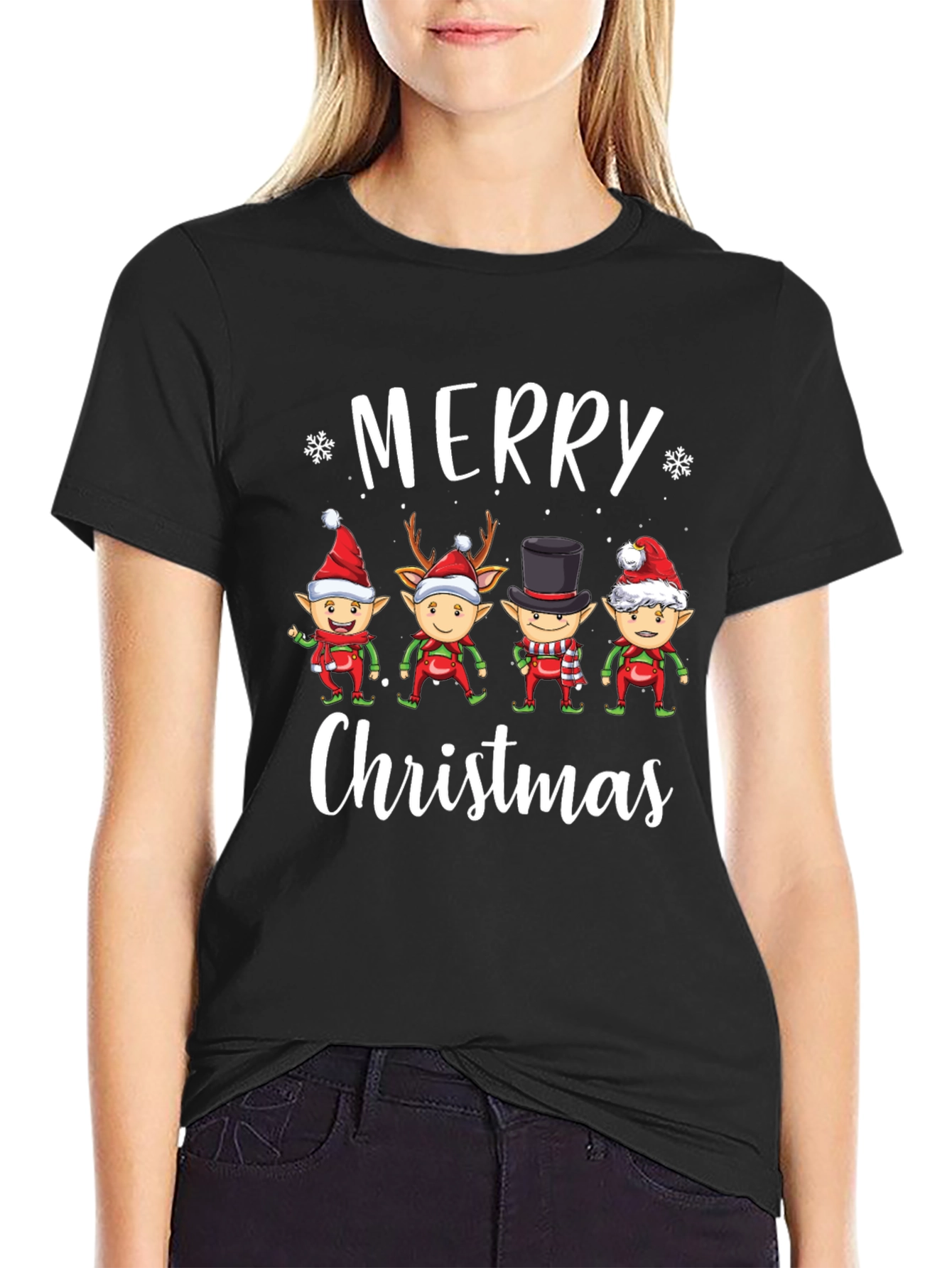 Merry Christmas Elf Squad Black T-Shirt