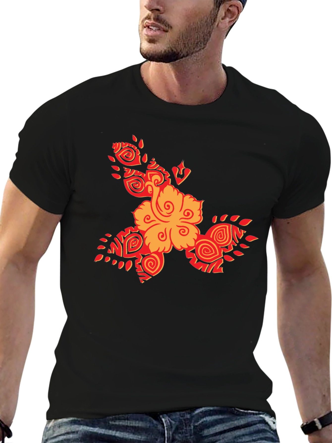 Tribal Flower Graphic Black T-Shirt