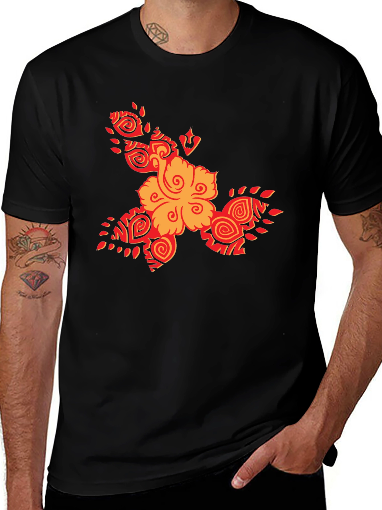 Tribal Flower Graphic Black T-Shirt