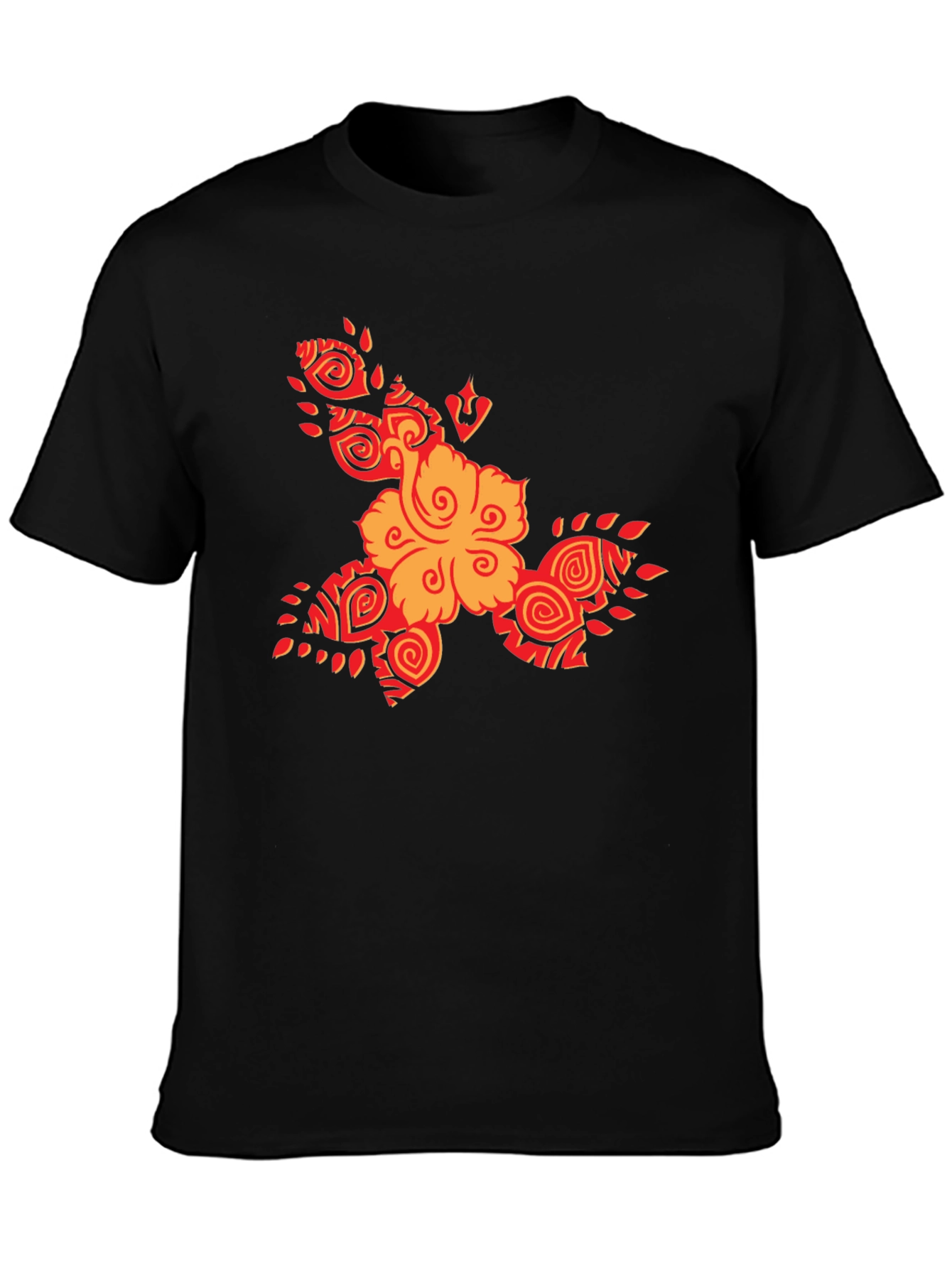Tribal Flower Graphic Black T-Shirt