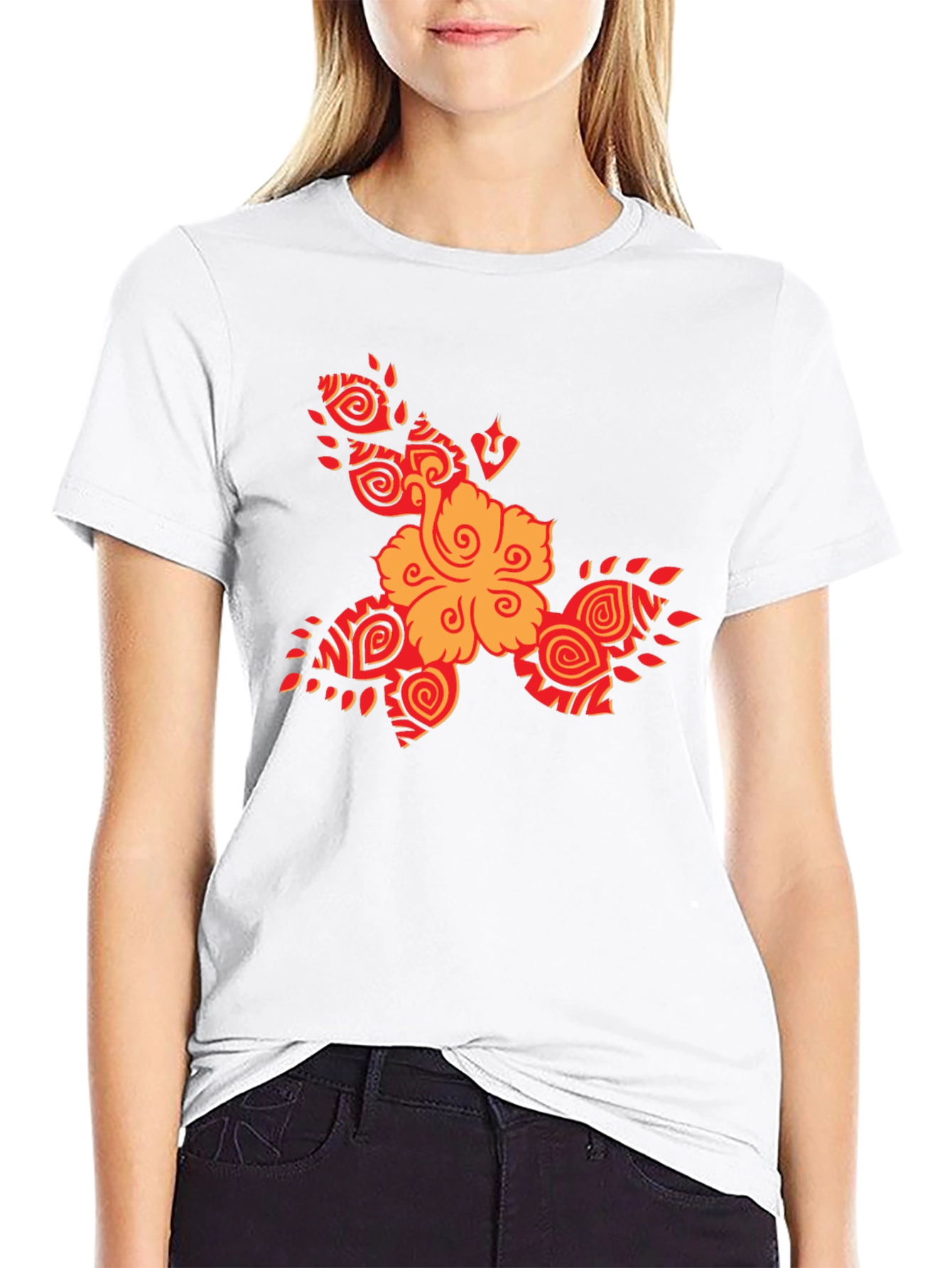 Tribal Flower Graphic Black T-Shirt
