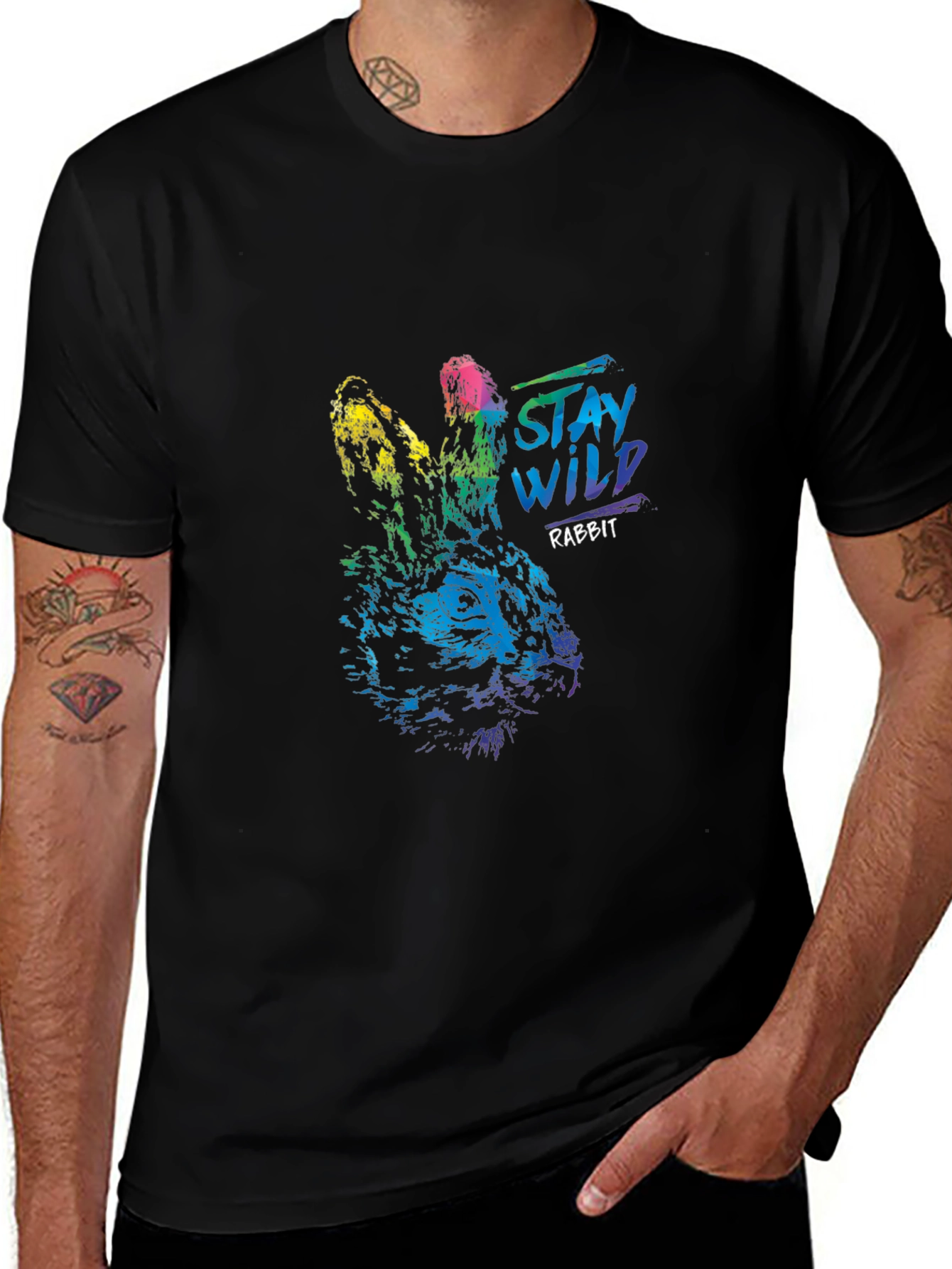 Stay Wild Rabbit Graphic T-Shirt - Black