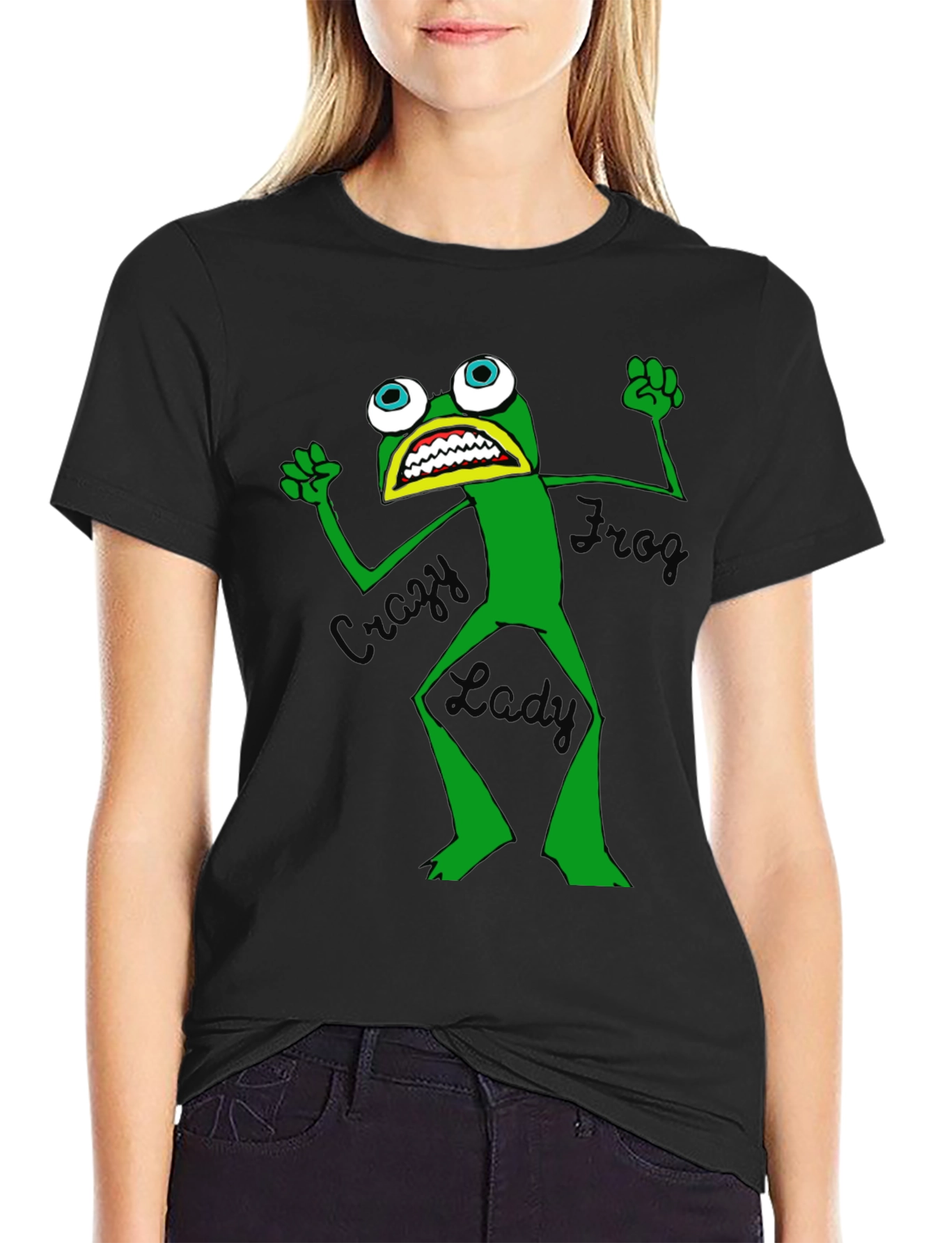 Crazy Frog Lady Graphic T-Shirt - Unisex Black Tee