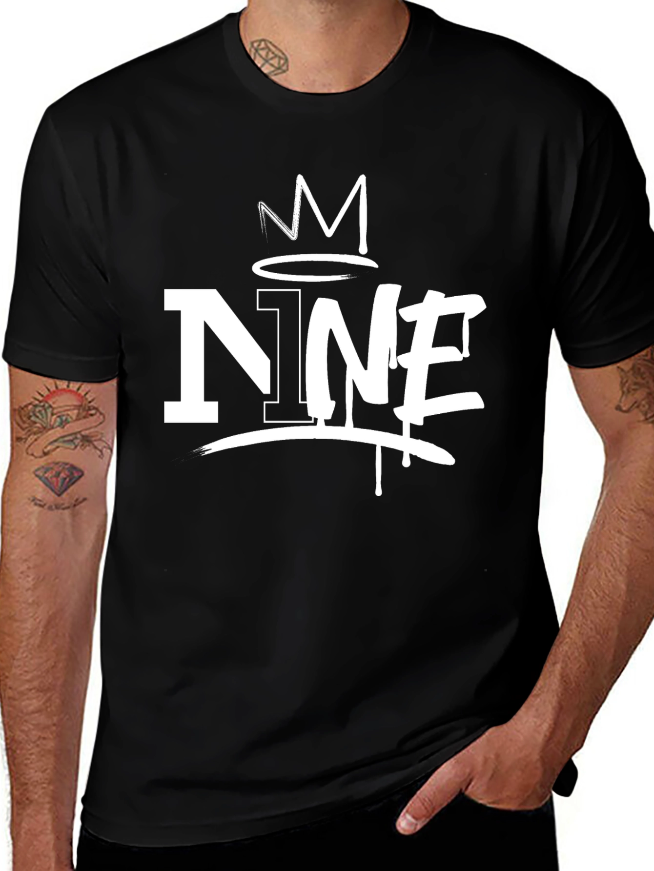 NINE Crown Graphic Print Black T-Shirt