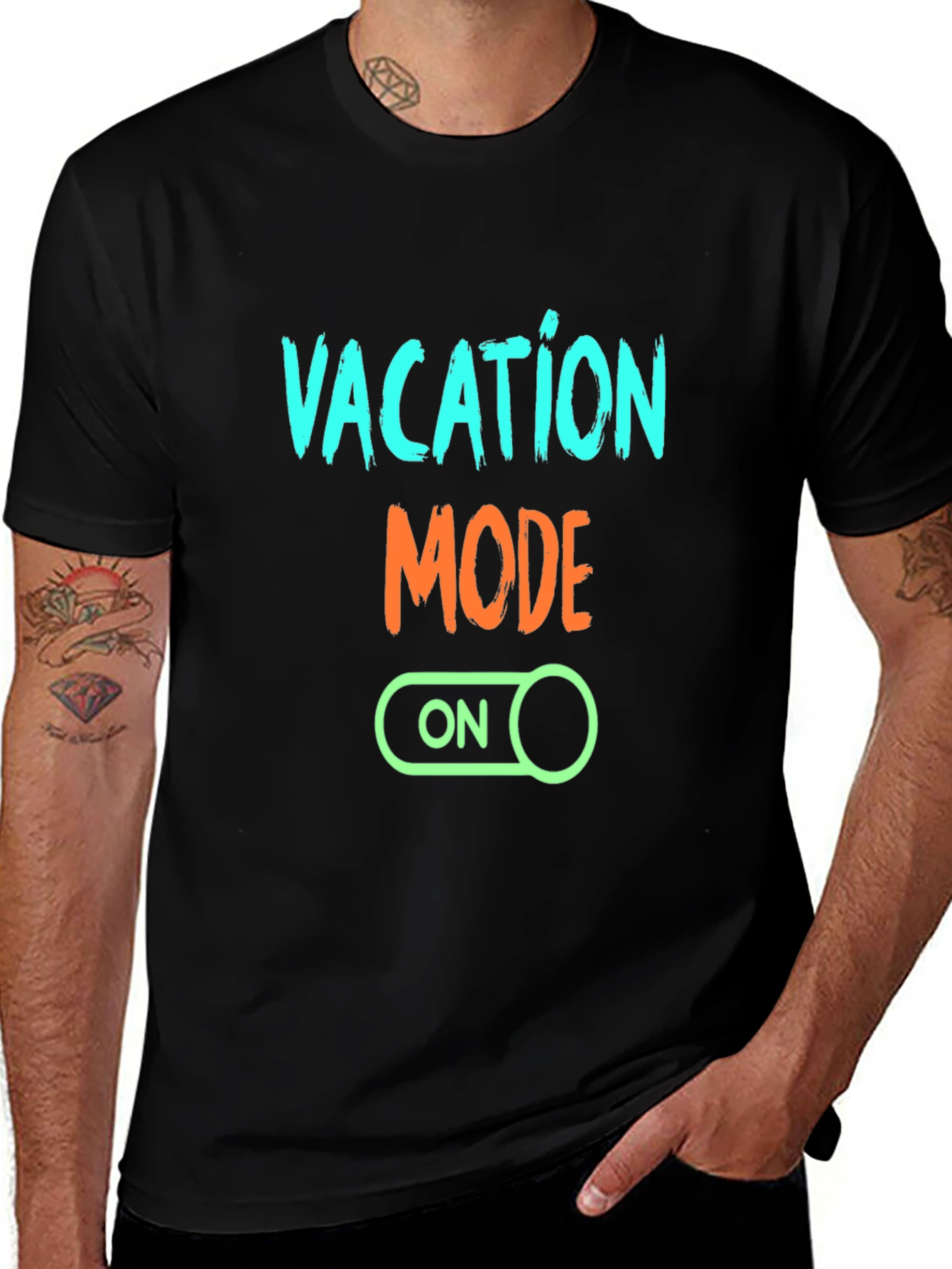Vacation Mode On Graphic Tee - Black Casual T-Shirt