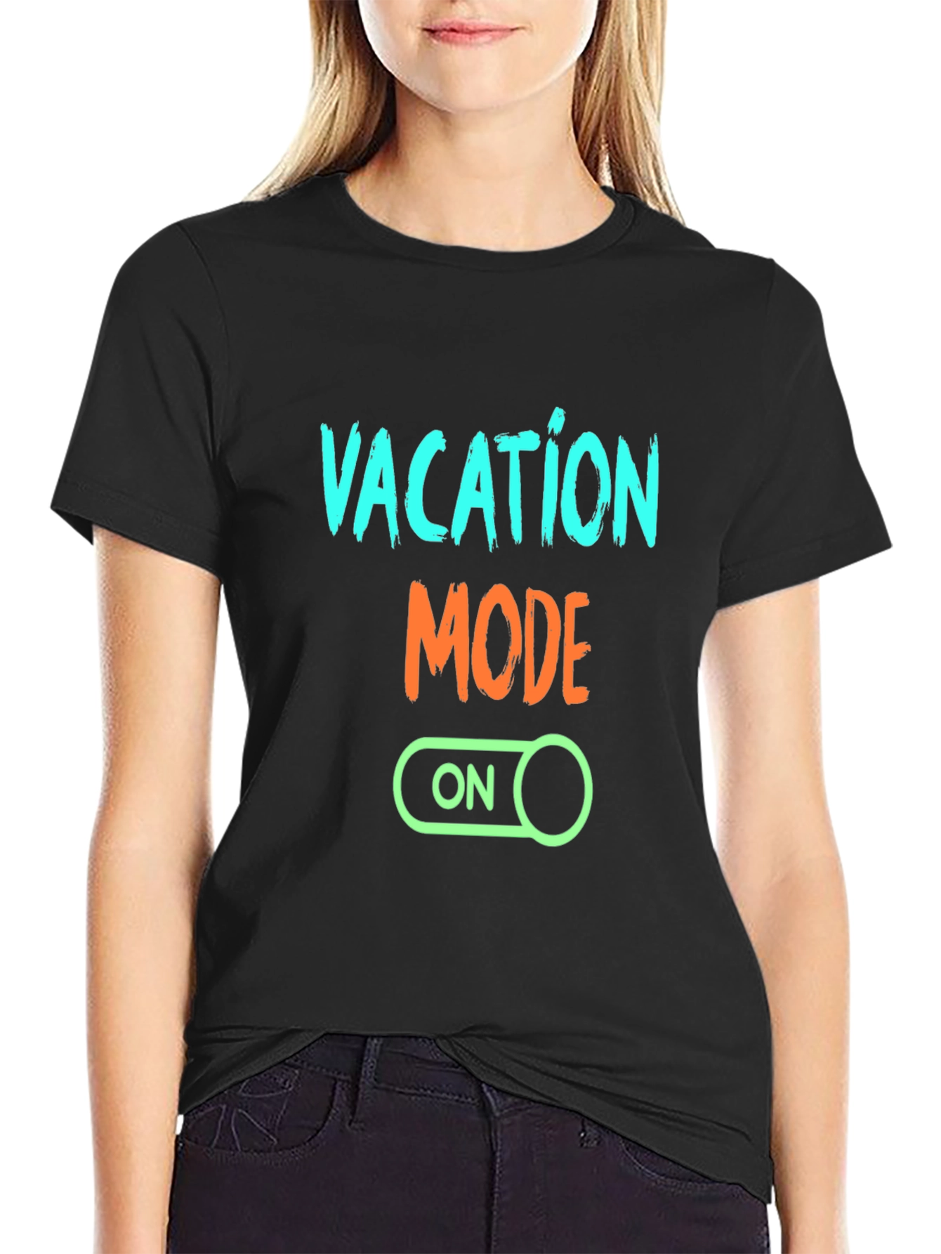 Vacation Mode On Graphic Tee - Black Casual T-Shirt
