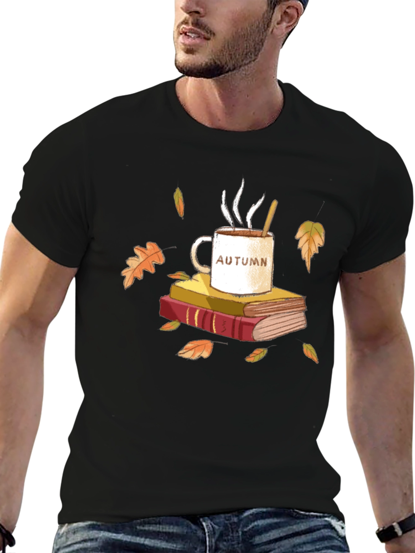 Autumn Vibes T-Shirt - Cozy Books & Coffee Design