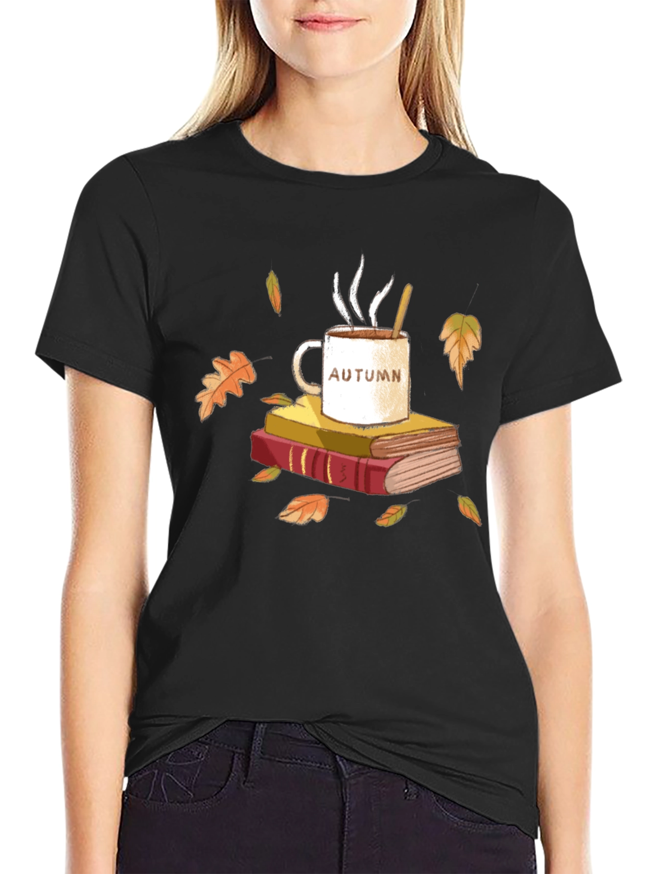 Autumn Vibes T-Shirt - Cozy Books & Coffee Design