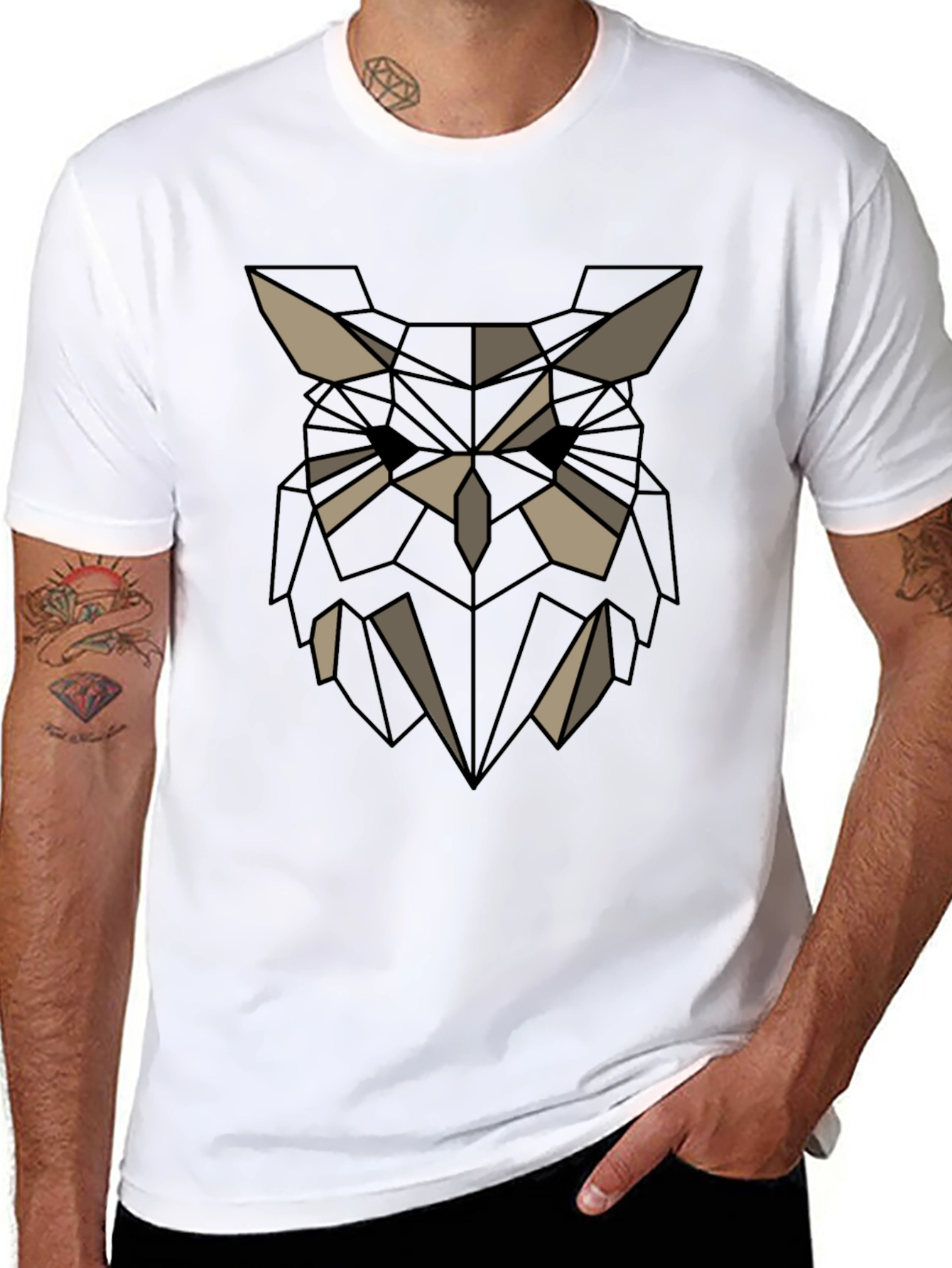 Geometric Owl Graphic Print Crew Neck T-Shirt