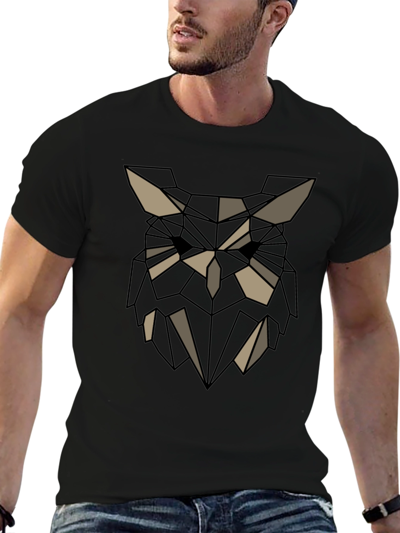Geometric Owl Graphic Print Crew Neck T-Shirt