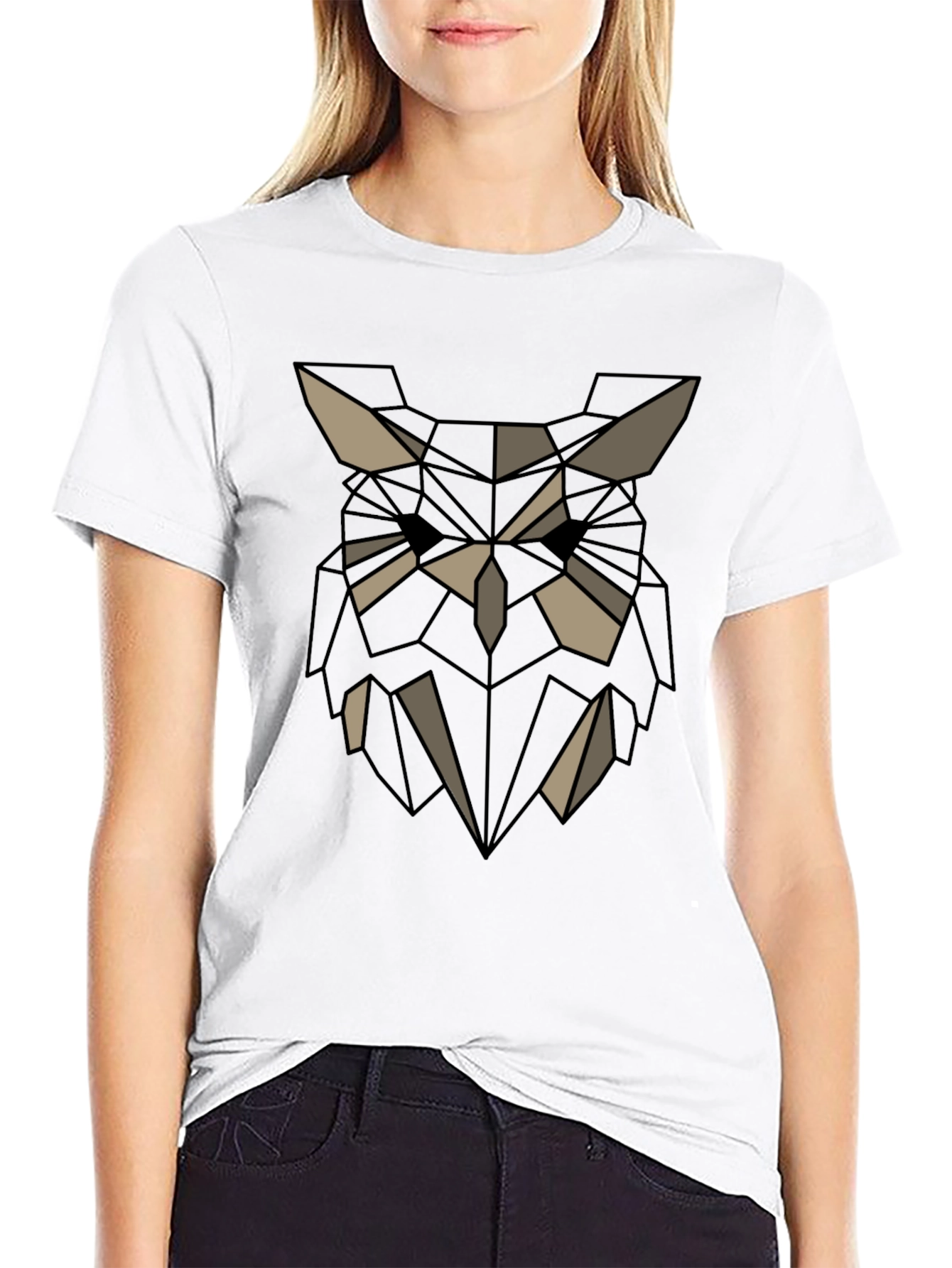 Geometric Owl Graphic Print Crew Neck T-Shirt