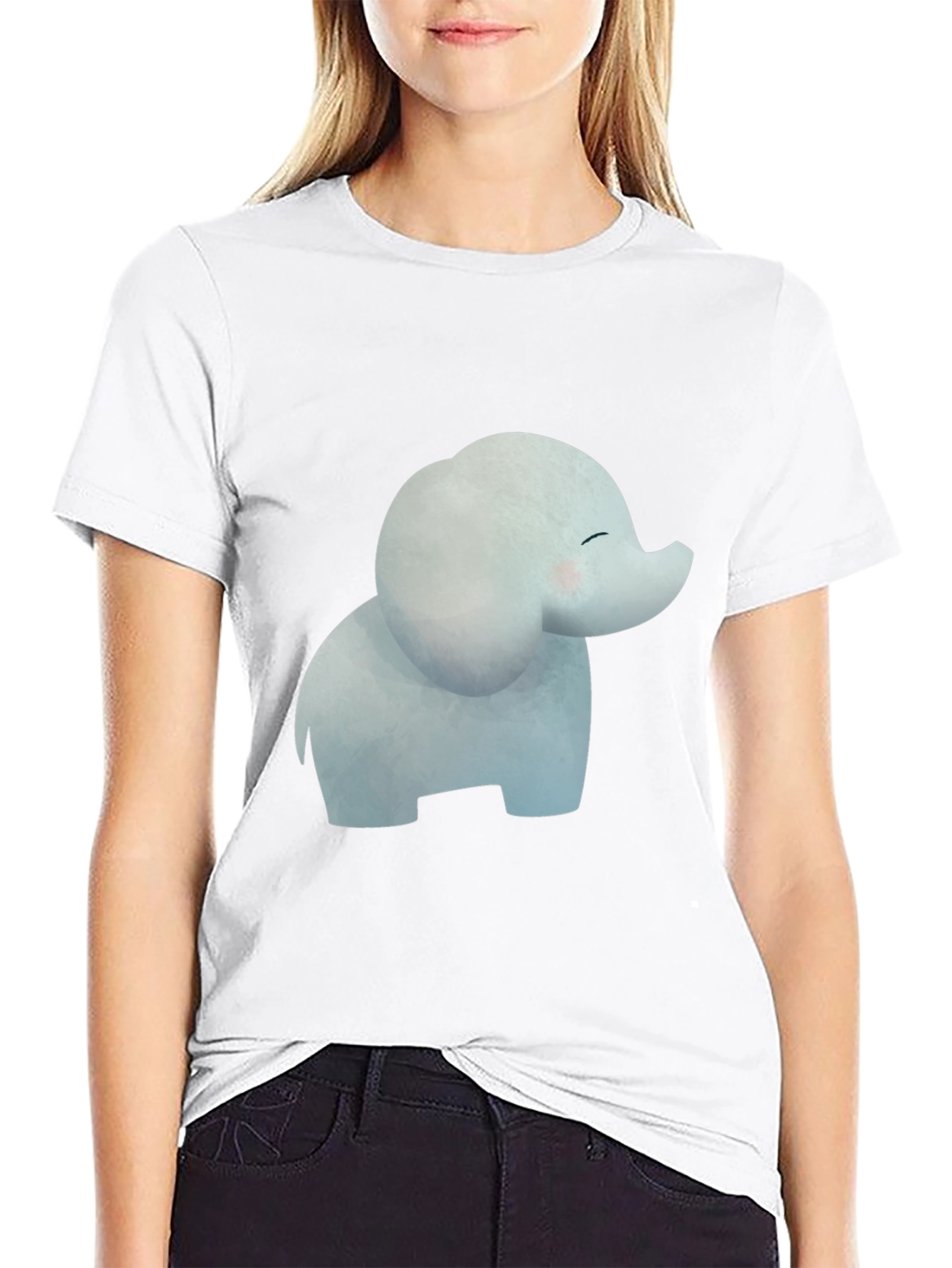 Cute Cartoon Elephant Black T-Shirt