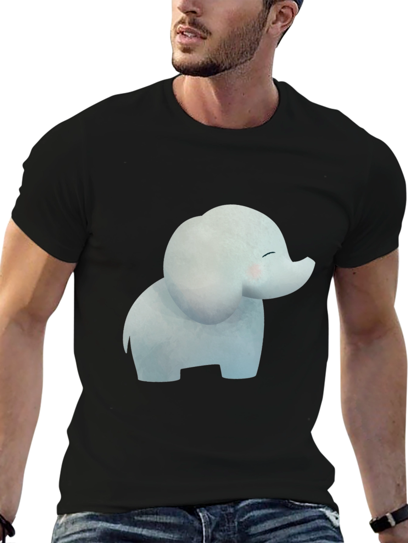 Cute Cartoon Elephant Black T-Shirt